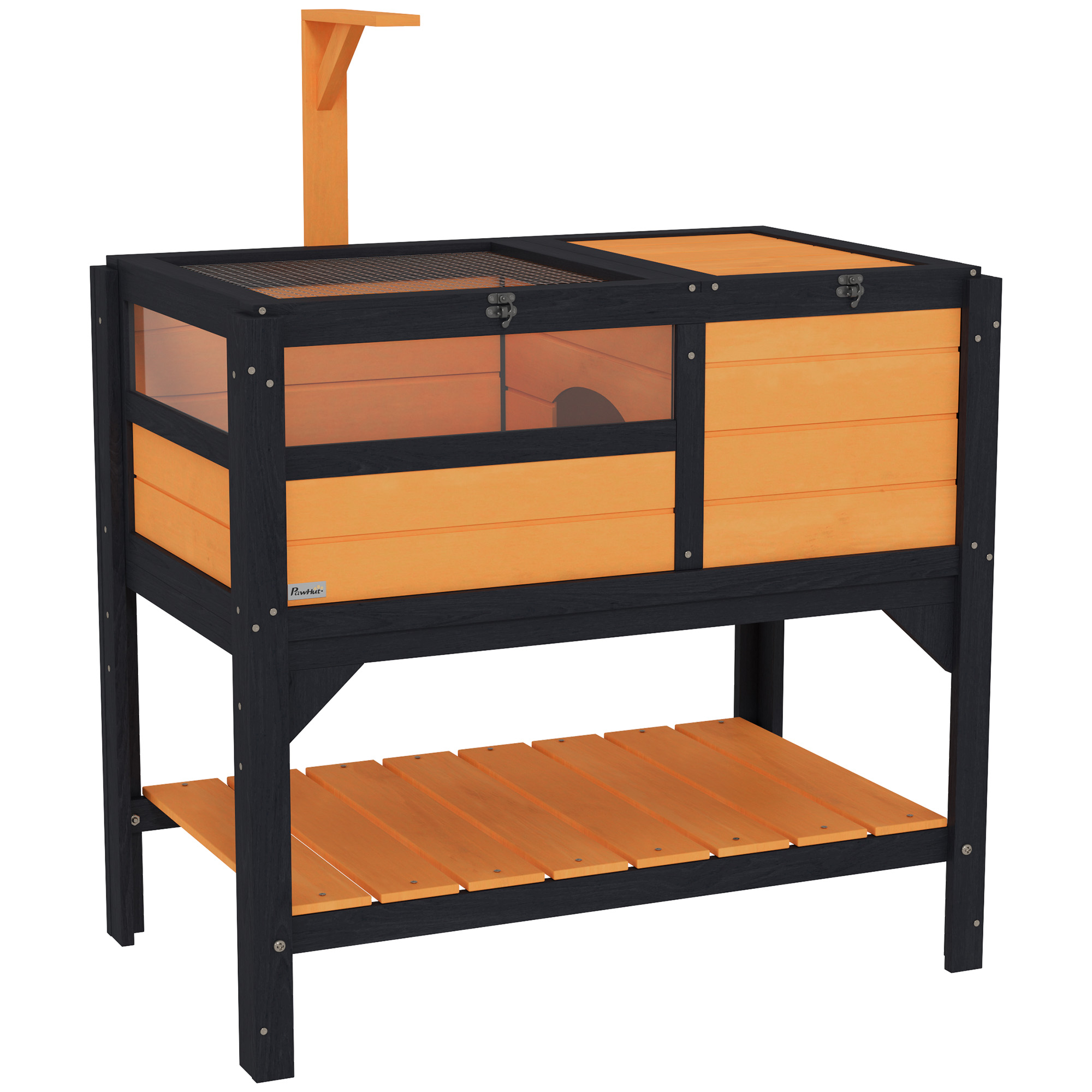 PAWSTER Wooden Tortoise House, with Shelter, Run, Shelf, Lamp Holder, Tray, Yellow - Life Essentials