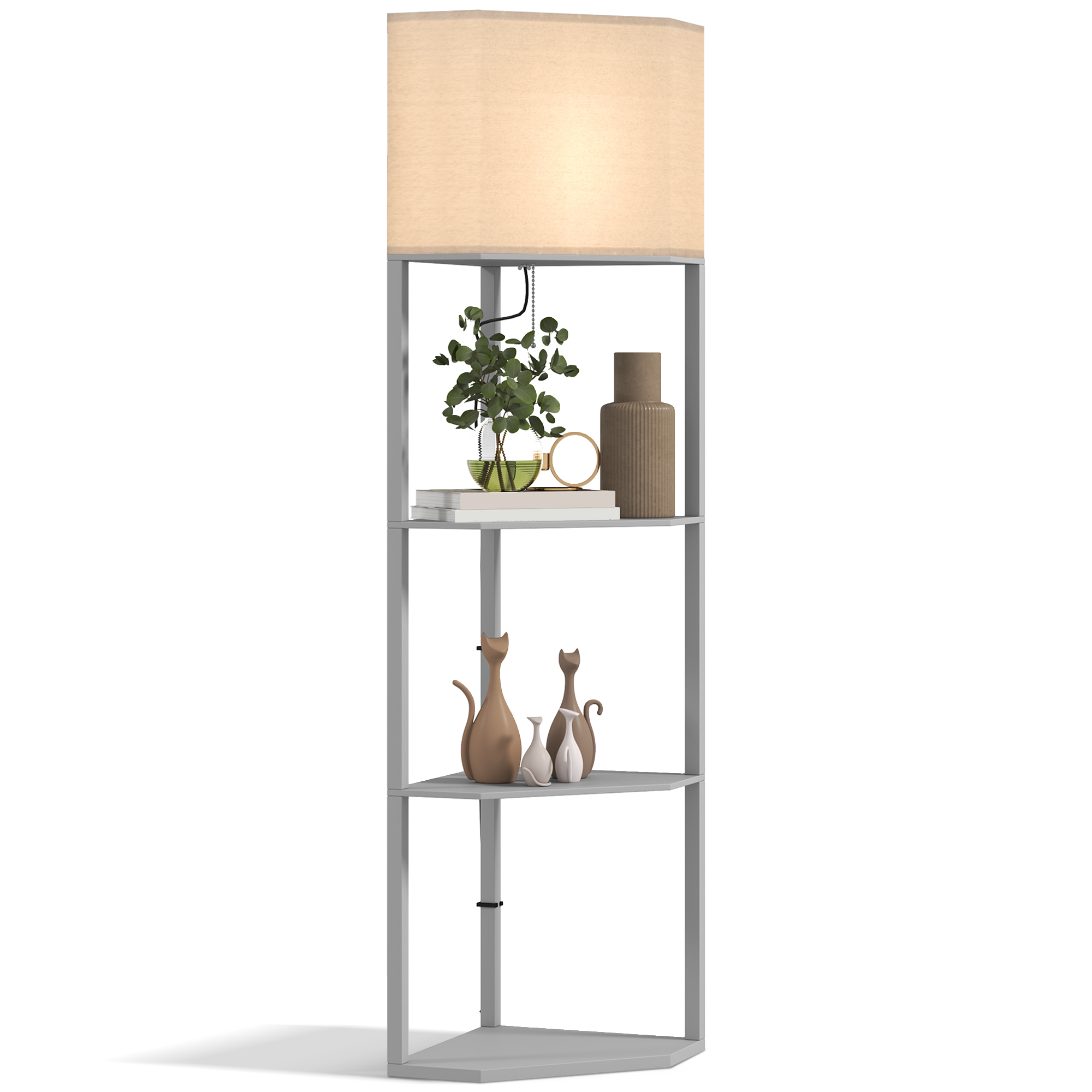 Floor Lamp - Corner Floor Lamp with Shelves Grey 50cm - Life Essentials
