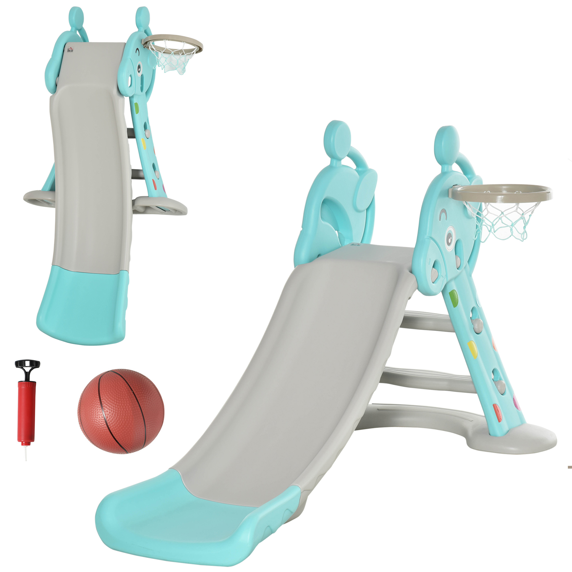2 in 1 Kids Slide with Basketball Hoop - Blue - Life Essentials
