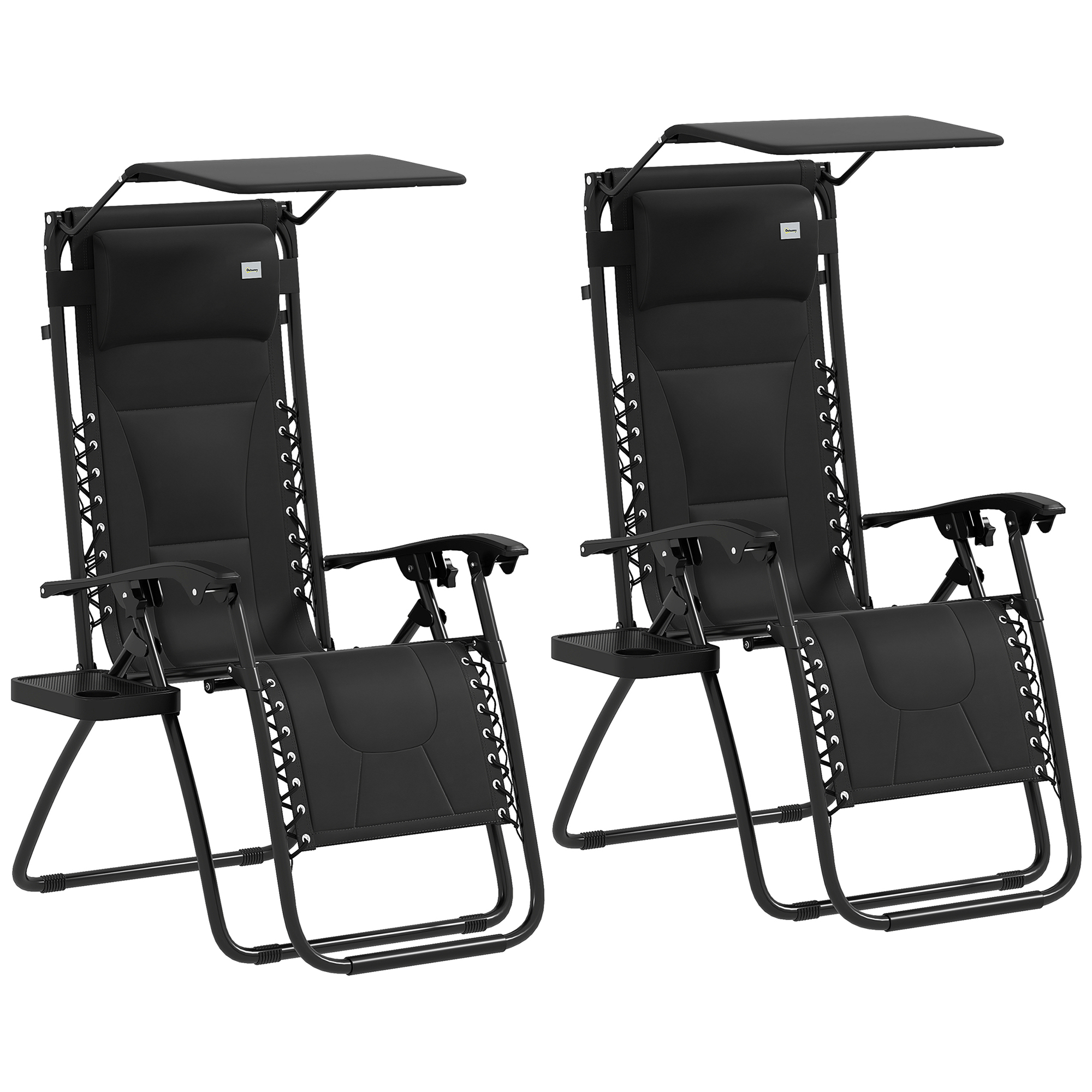 SUNVISTA Zero Gravity Lounger Chair Set of 2, Folding Reclining Patio Chair with Shade Cover, Padded Seat, Cup Holder, Black - Life Essentials