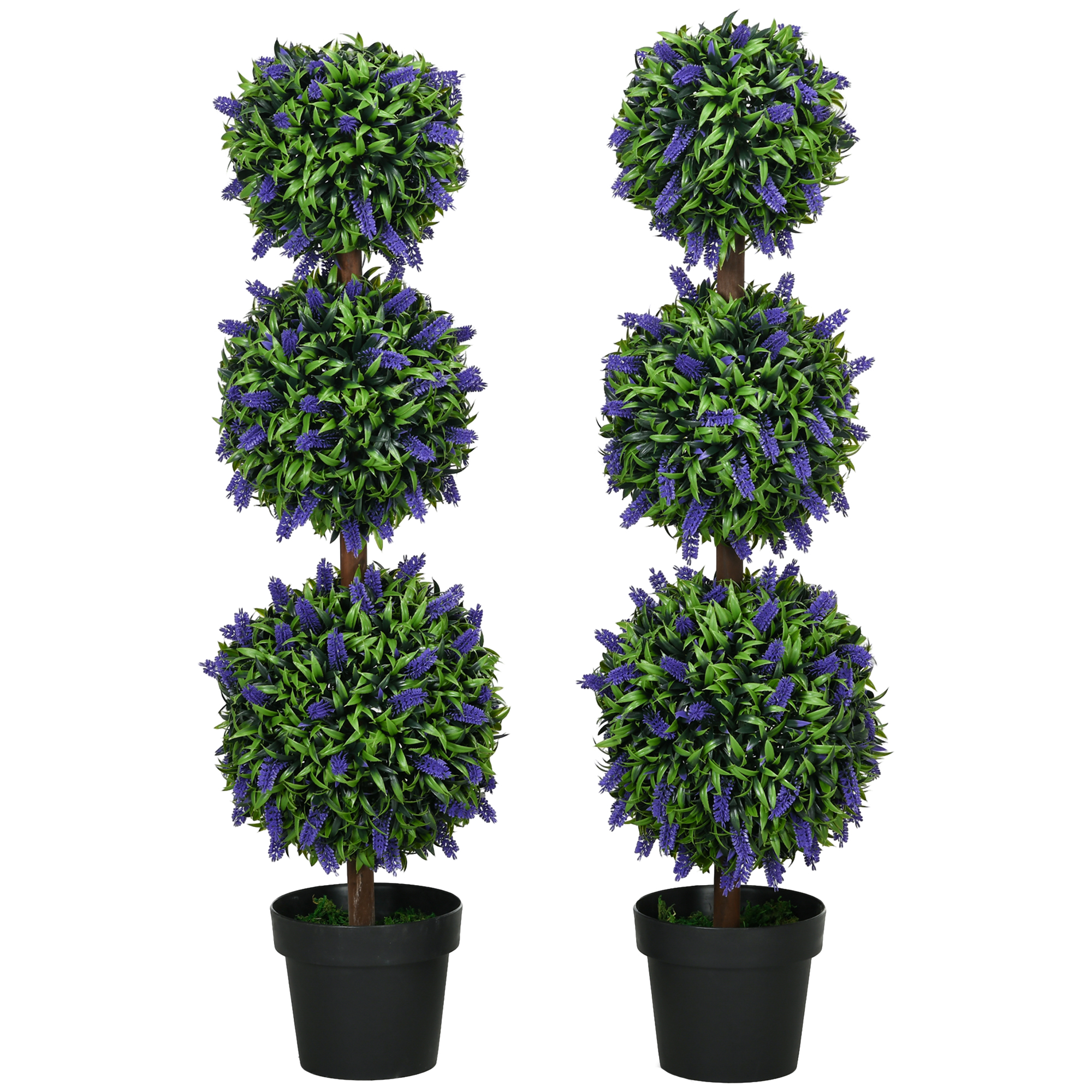 Set of 2 Artificial Plants, Lavender Flowers Ball Trees with Pot, for Home Indoor Outdoor Decor, 110cm - Life Essentials
