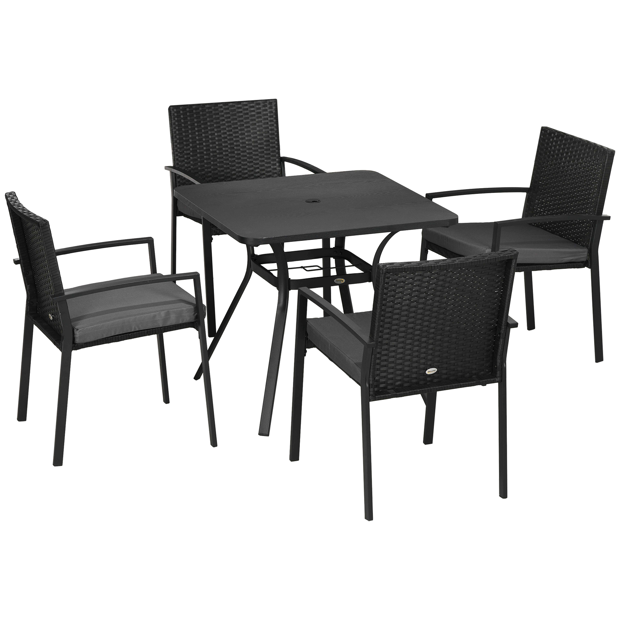 Jones 4 Seater Rattan Garden Furniture Set with Umbrella Hole - Black - Life Essentials
