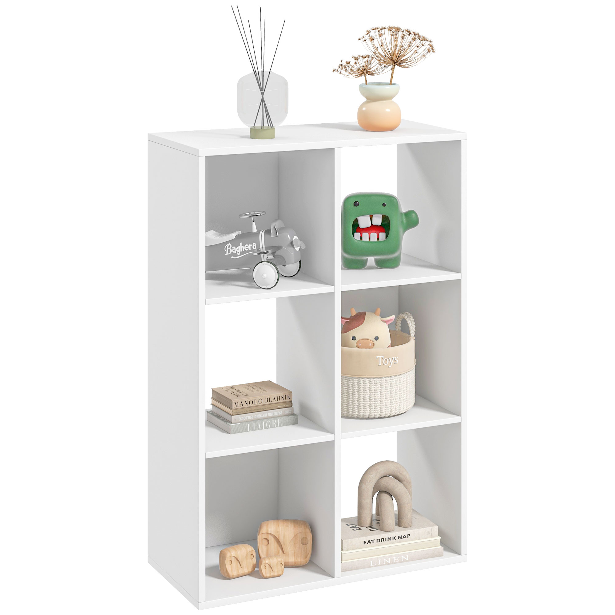 3-tier 6 Cubes Storage Unit Particle Board Cabinet Bookcase Organiser Home Office Shelves White - Life Essentials