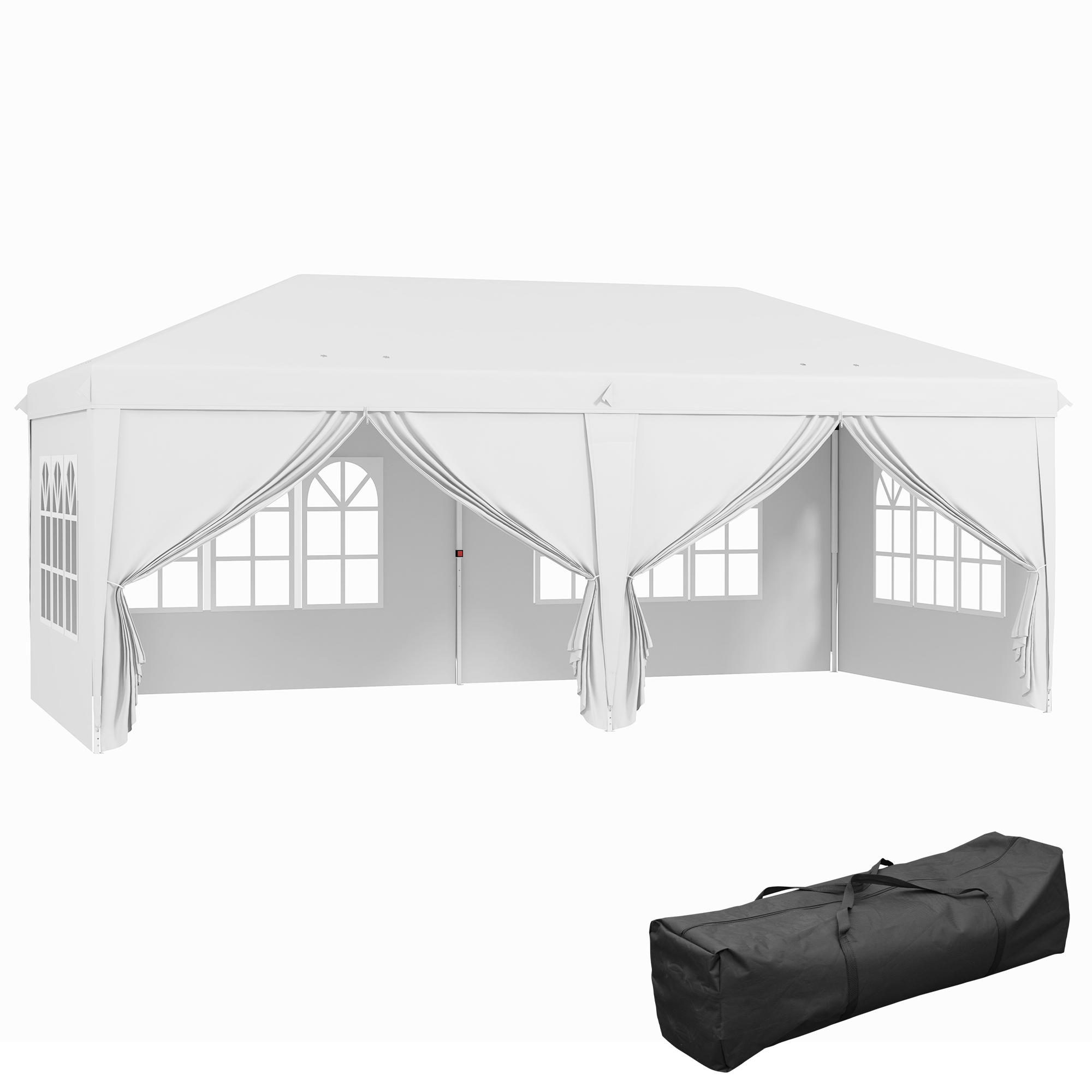 3 x 6 m Pop Up Gazebo with Sides and Windows, Height Adjustable Party Tent with Storage Bag for Garden, Camping, Event, Brown - Life Essentials
