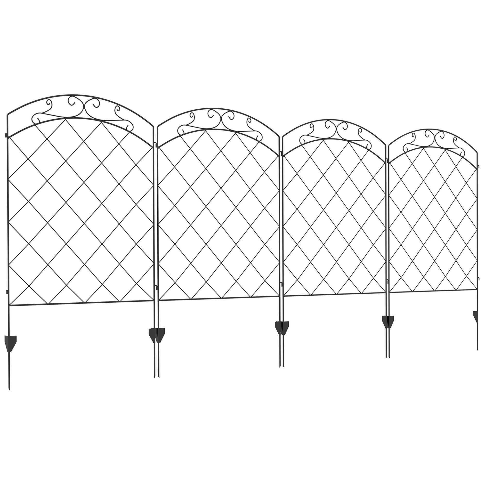 Steel Decorative Swirls Outdoor Picket Fence Panels Set of 4, Black - Life Essentials