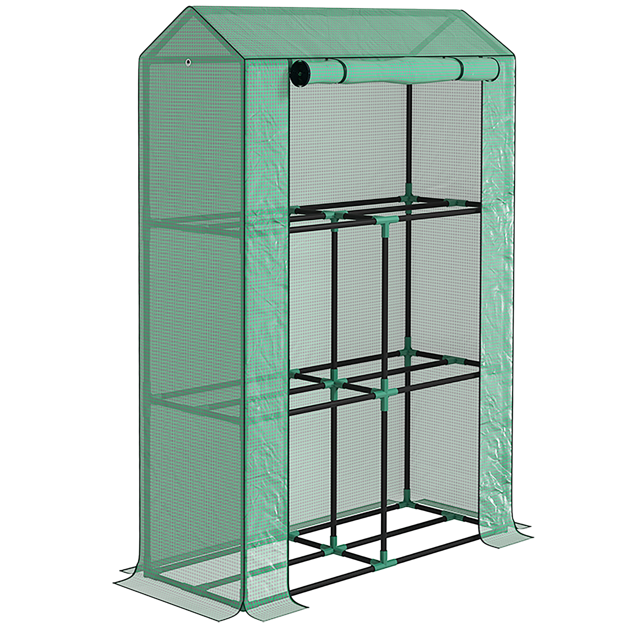 SUNVISTA 40 x 100cm Three Shelf Steel Frame Greenhouse - Green - Life Essentials