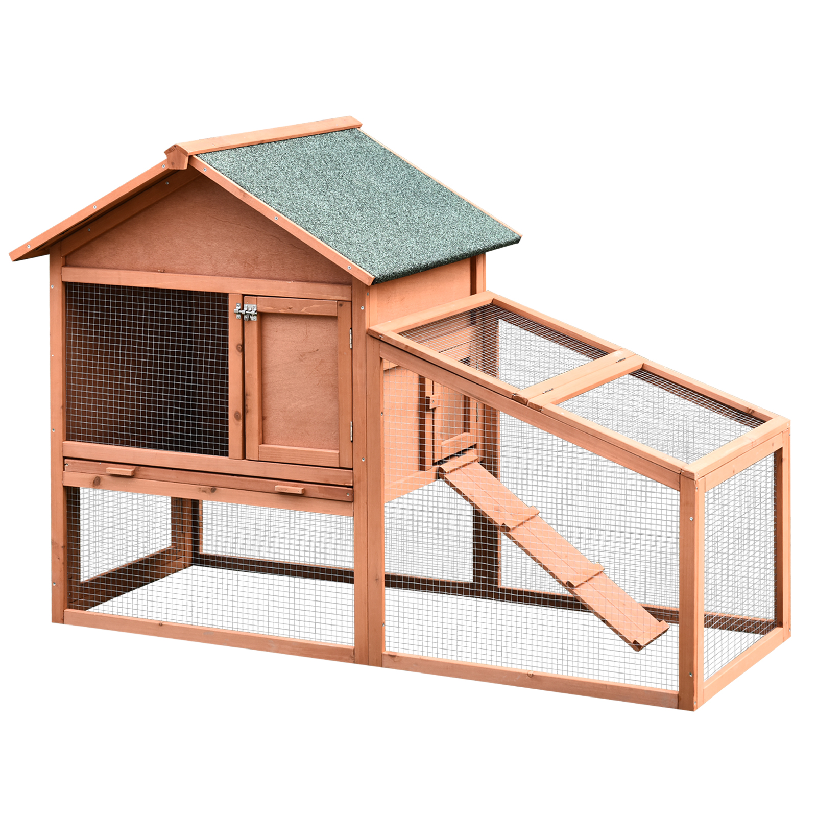 Small Animal Two-Level Fir Wood Hutch w/ Slide Out Tray Red/Brown - Life Essentials