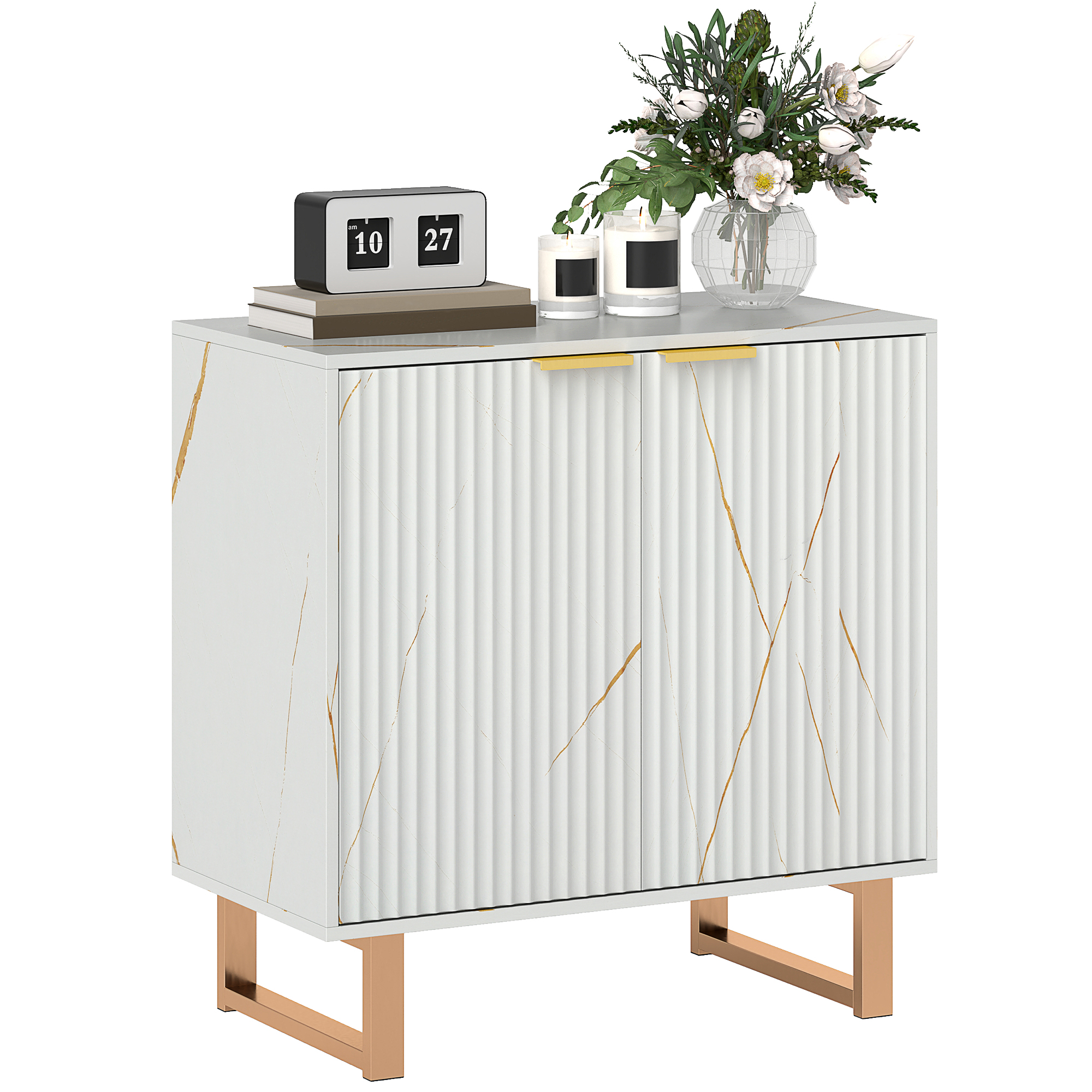 HERON Elegant Storage Sideboard - White/Gold-Tone - Life Essentials