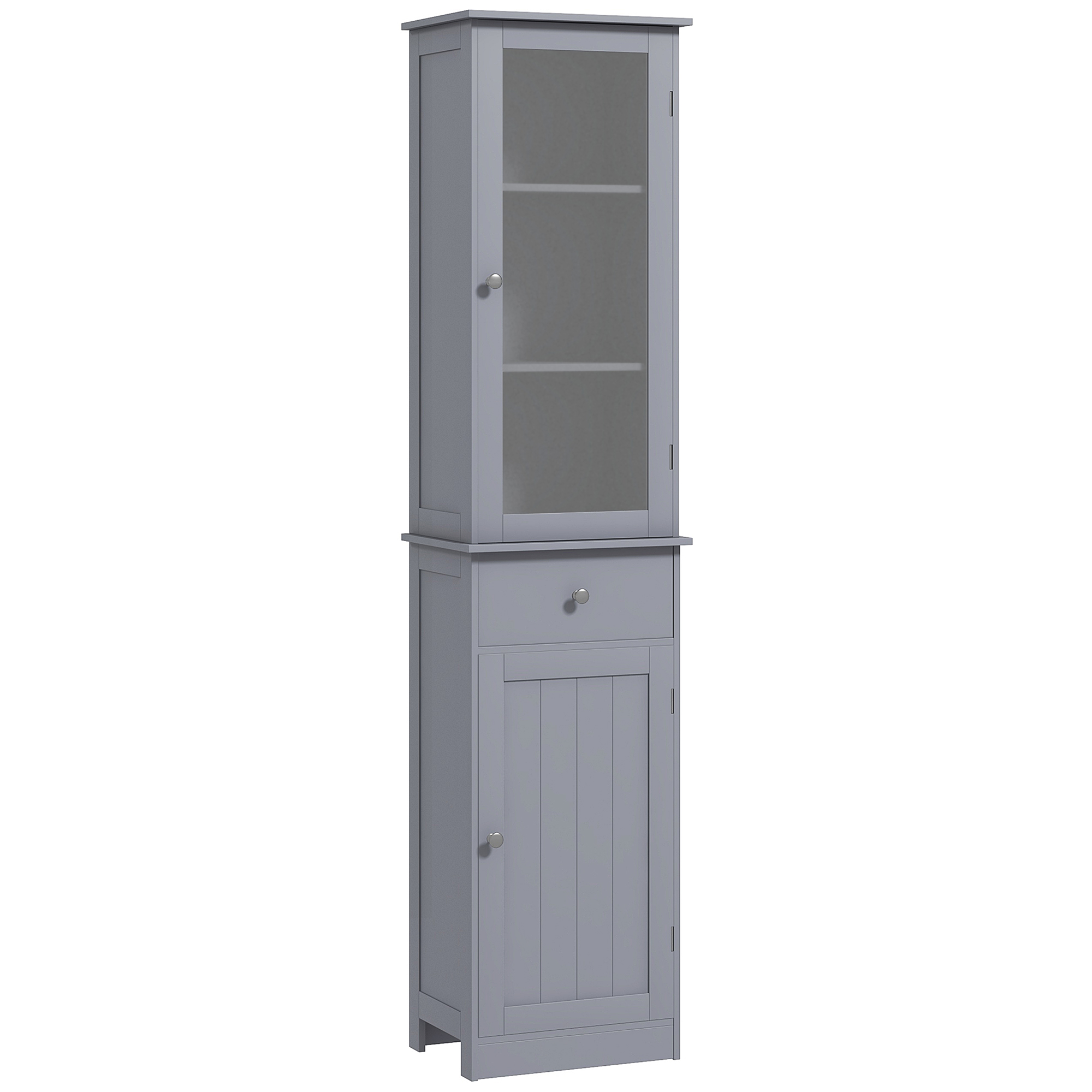 Kleankin Bathroom Storage Cabinet with 3-Tier Shelf and Drawer - Grey - Life Essentials