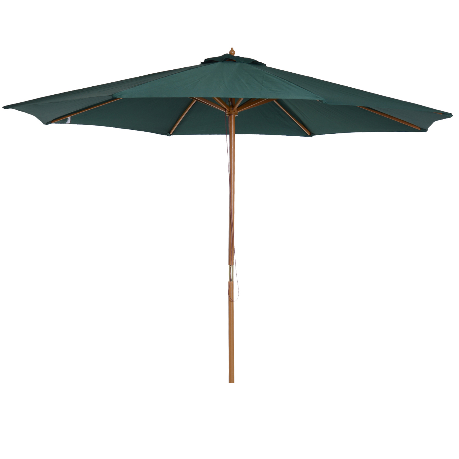 3(m) Wooden Patio Umbrella, Pulley Operated Garden Parasol with Rope Pulley Mechanism and 8 Ribs, Dark Green - Life Essentials