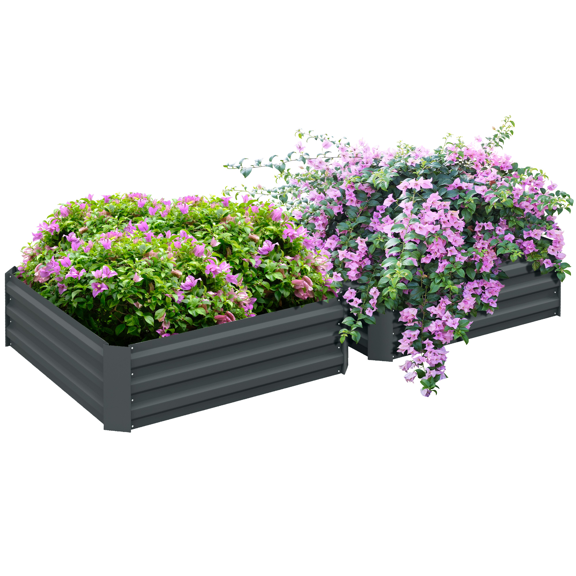 Set of 2 291L Raised Garden Bed, Elevated Galvanised Planter Box for Flowers, Herbs, 100x100x30cm, Dark Grey - Life Essentials