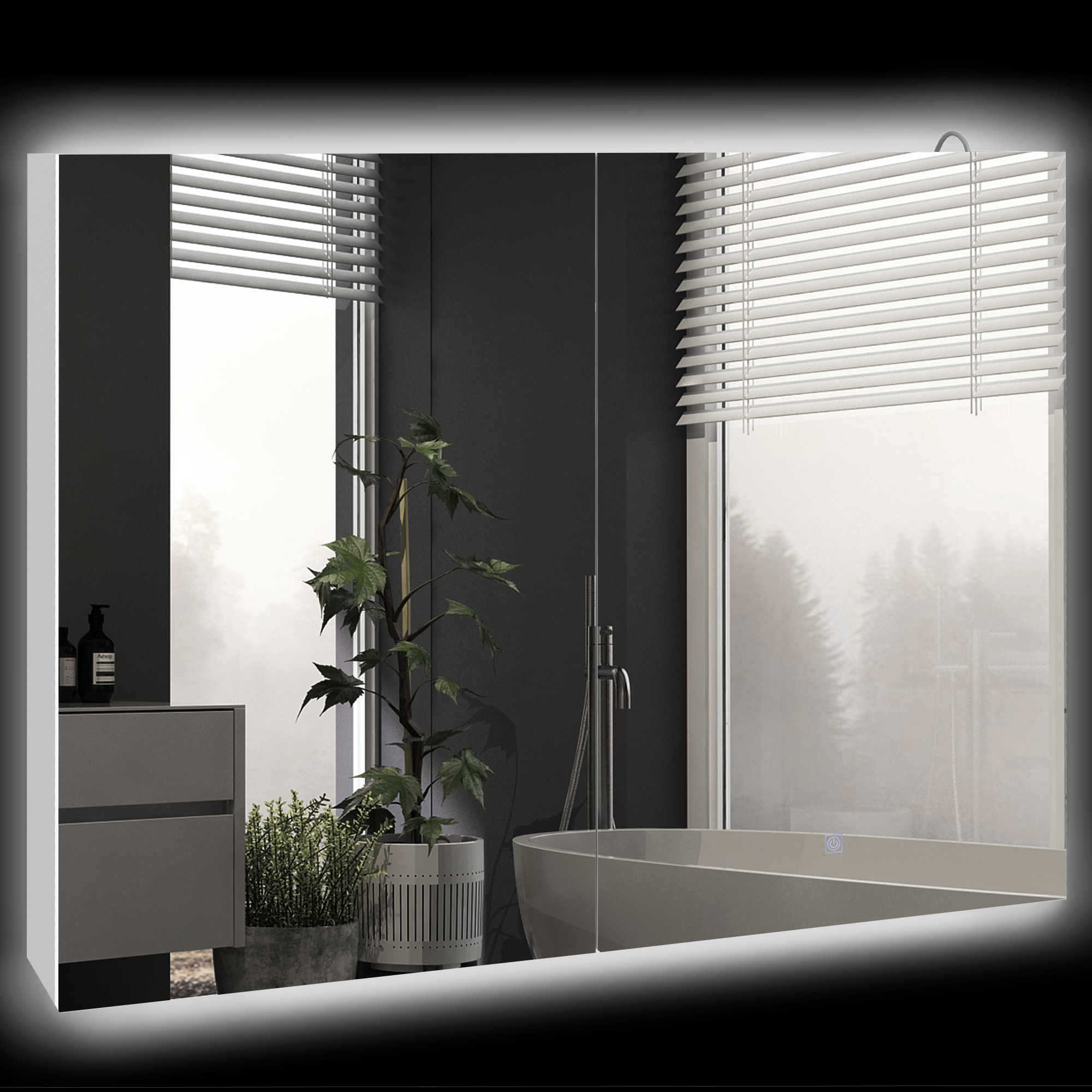 kleankin Bathroom Mirror Cabinet with Light, Bathroom Storage Cupboard with Adjustable Shelf, USB Charge, 90x15x70cm, White - Life Essentials