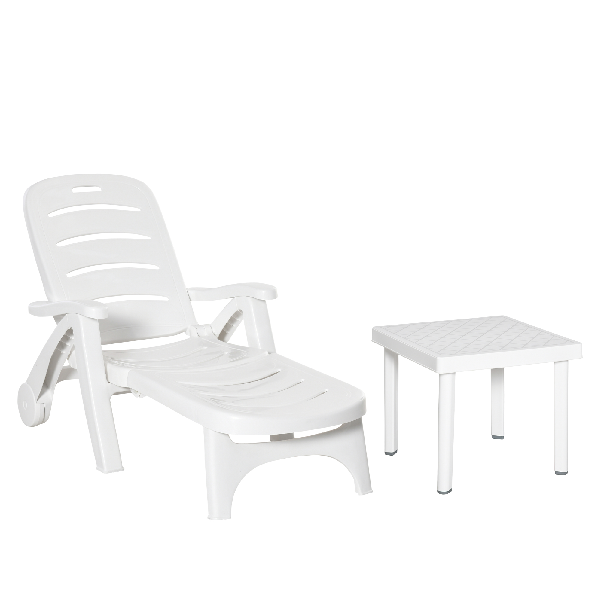 2pcs Garden Furniture Set Outdoor Furniture Set Dining Table, 1 Lounge Chair and 1 Garden Side Table White - Life Essentials