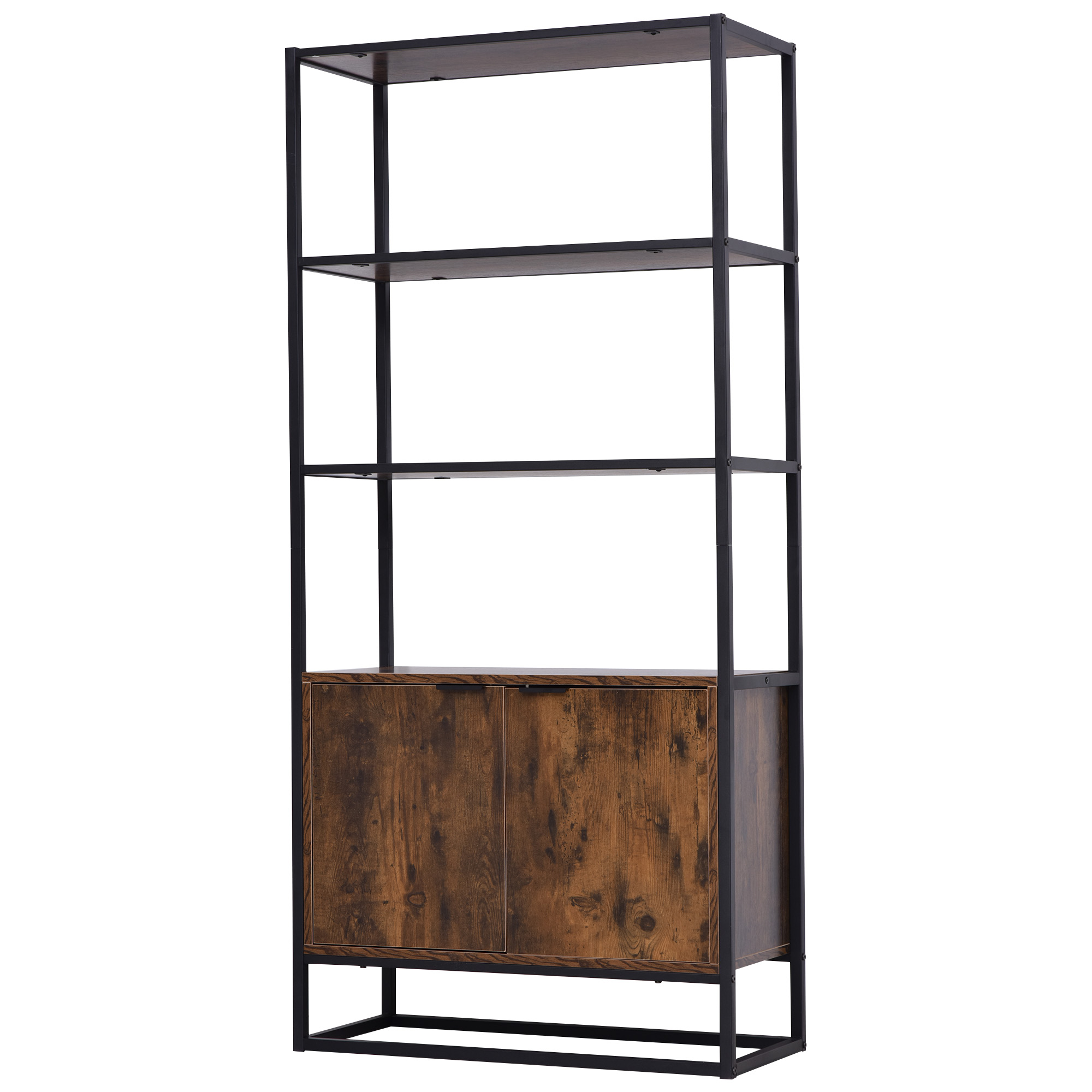 Storage Cabinet with 3 Open Shelves Cupboard Freestanding Tall Organizer Multifunctional Rack for Livingroom Bedroom Kitchen Rustic Brown - Life 