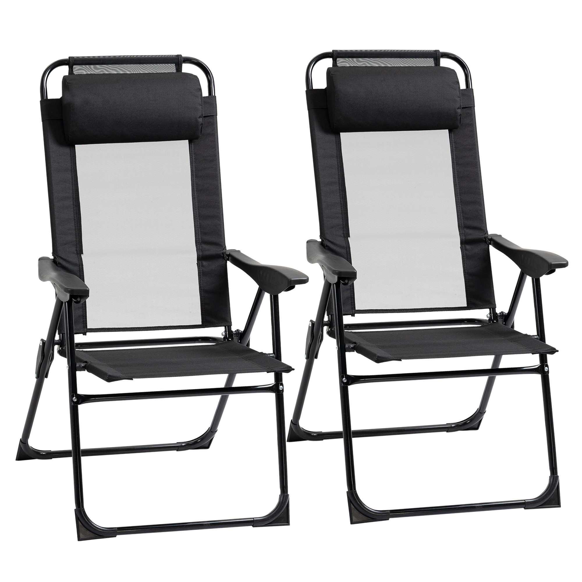 Set of 2 Portable Folding Recliner Outdoor Patio Chaise Lounge Chair with Adjustable Backrest, Black - Life Essentials