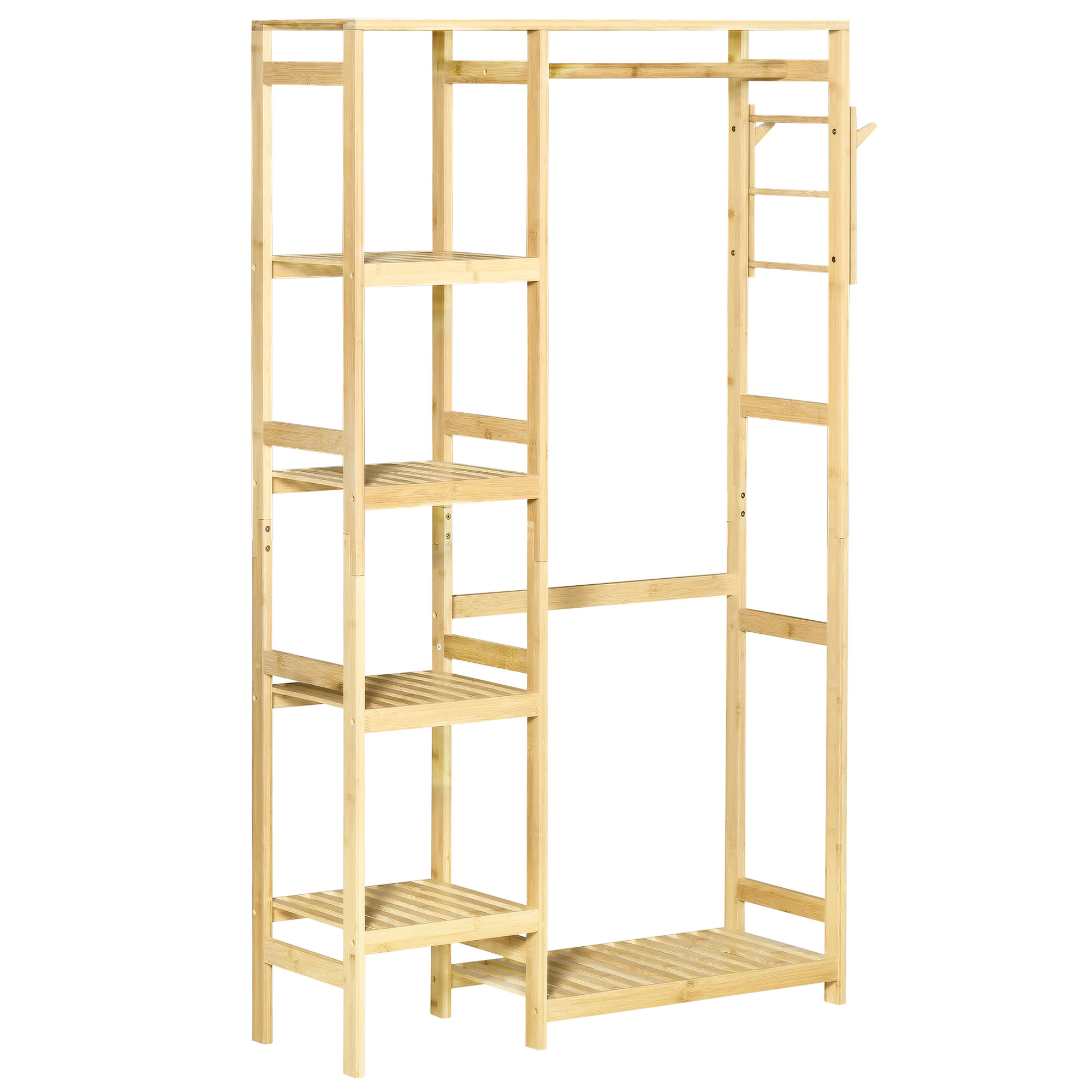 Bamboo Garment Rack, Clothes Rack with Storage Shelf, Hanging Rail and Side Hooks for Entryway, Bedroom, Bathroom and Office, Natural - Life 