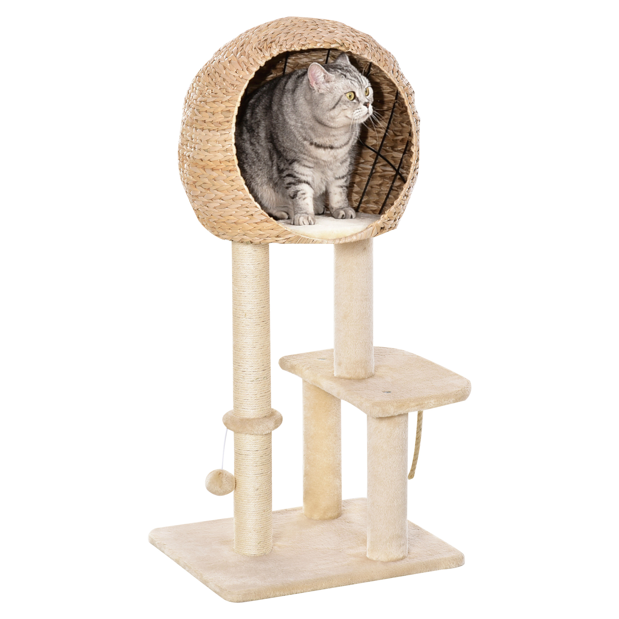 Cat tree Cat Tower 100cm Climbing Activity Center with Sisal Scratching Post Condo Perch Hanging Balls Teasing Rope Toy Cushion - Life Essentials