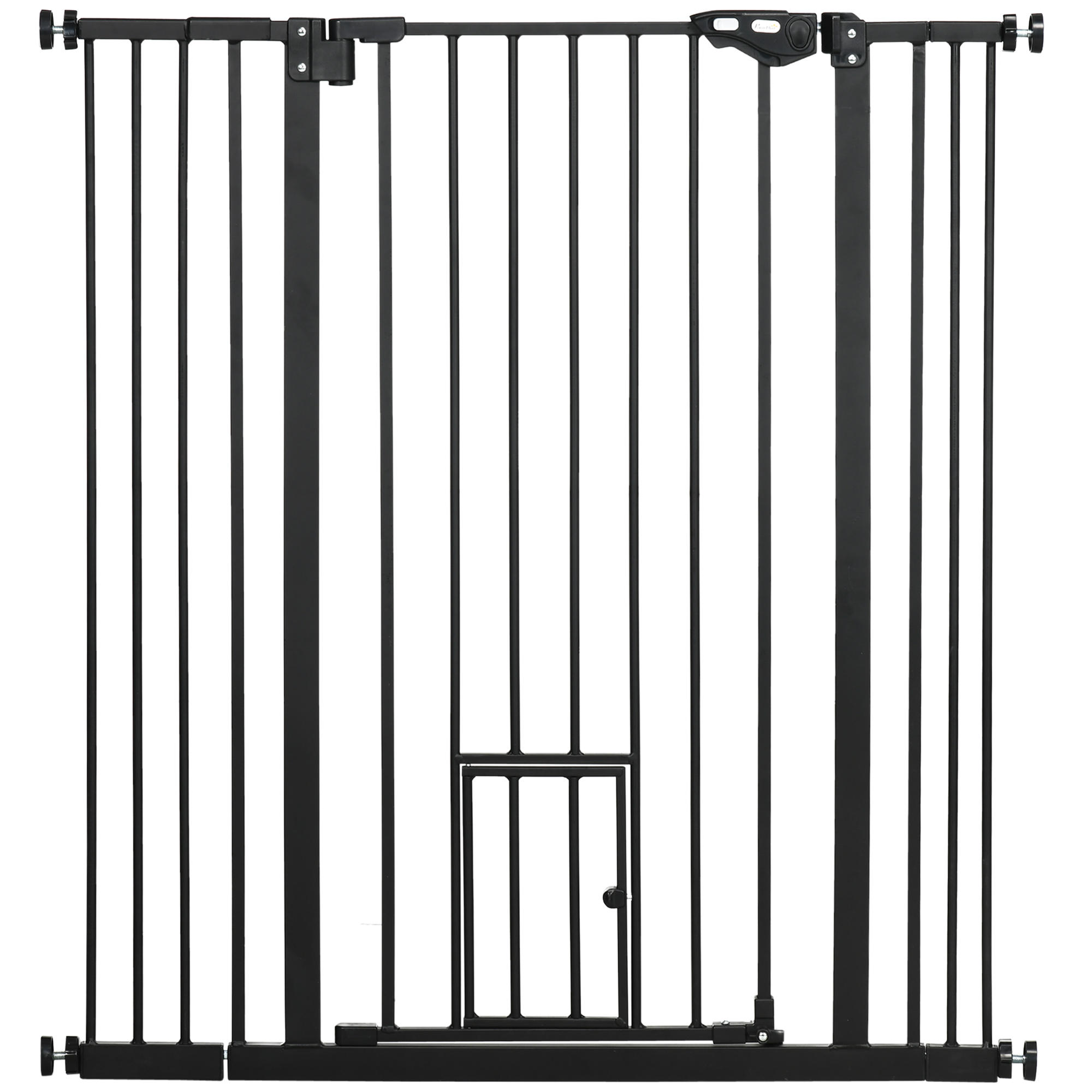 Extra Tall Pet Gate, Indoor Dog Safety Gate, with Cat Flap, Auto Close, 74-101cm Wide - Black - Life Essentials