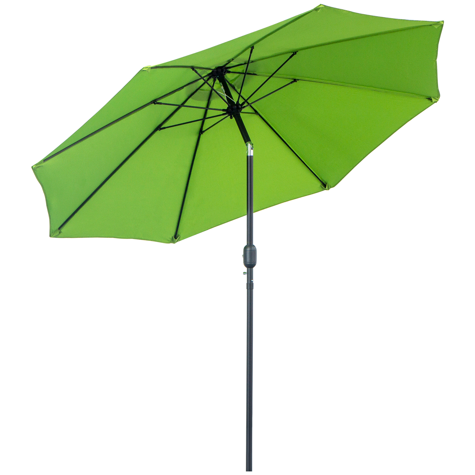 2.7M Patio Parasol Sun Umbrella, Tilt Shade Shelter Canopy with Crank 8 Ribs Aluminium Frame, Light Green - Life Essentials