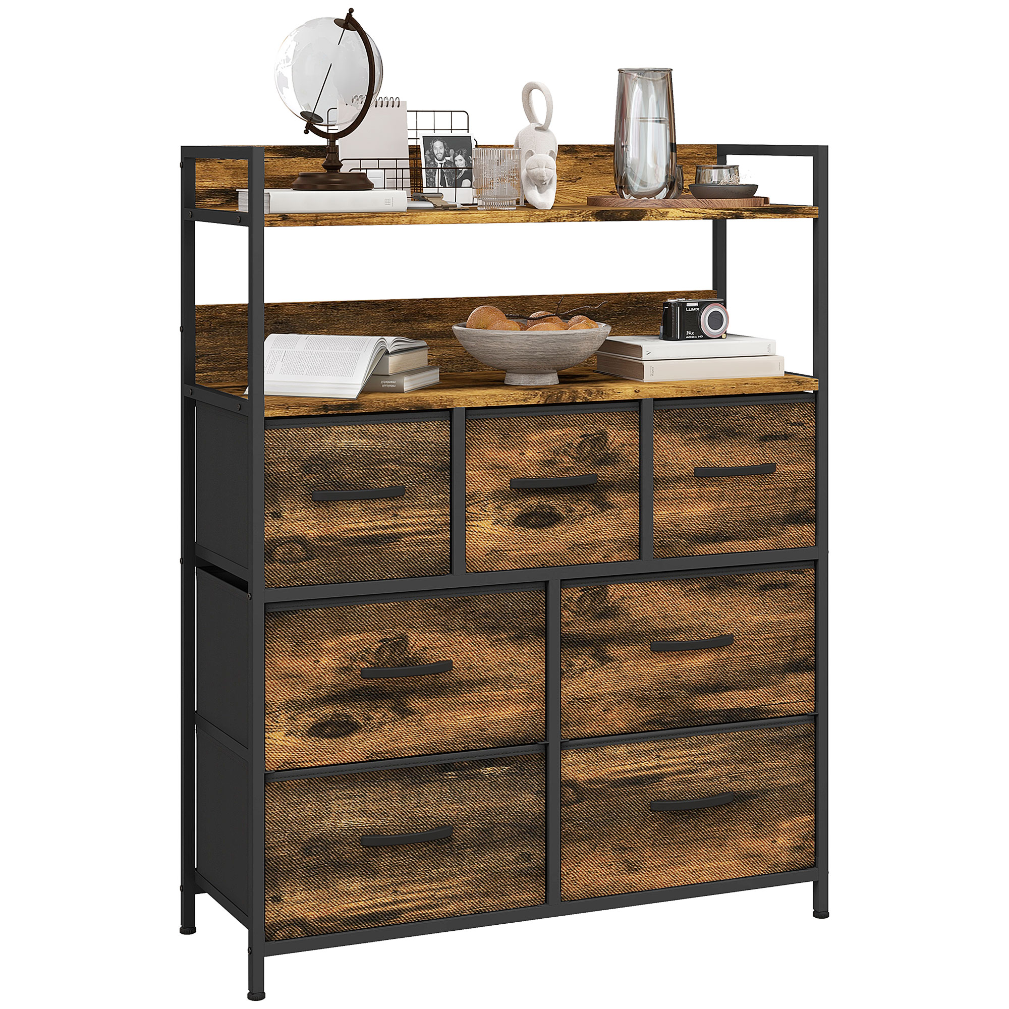 HERON Oak Finish Chest of Drawers - Medium-sized, 7 Drawers - Life Essentials