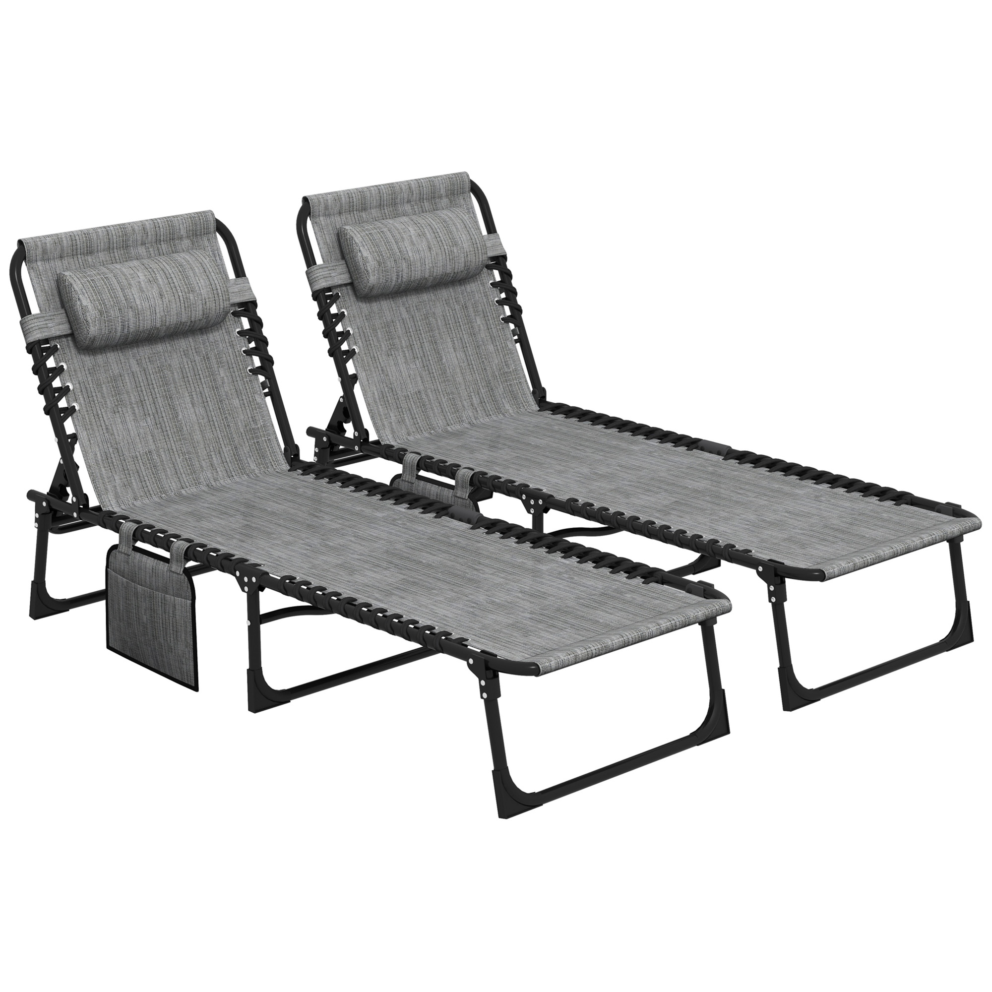 Jones 2-Pack Portable Sun Lounger Set with Side Pocket - Grey - Life Essentials