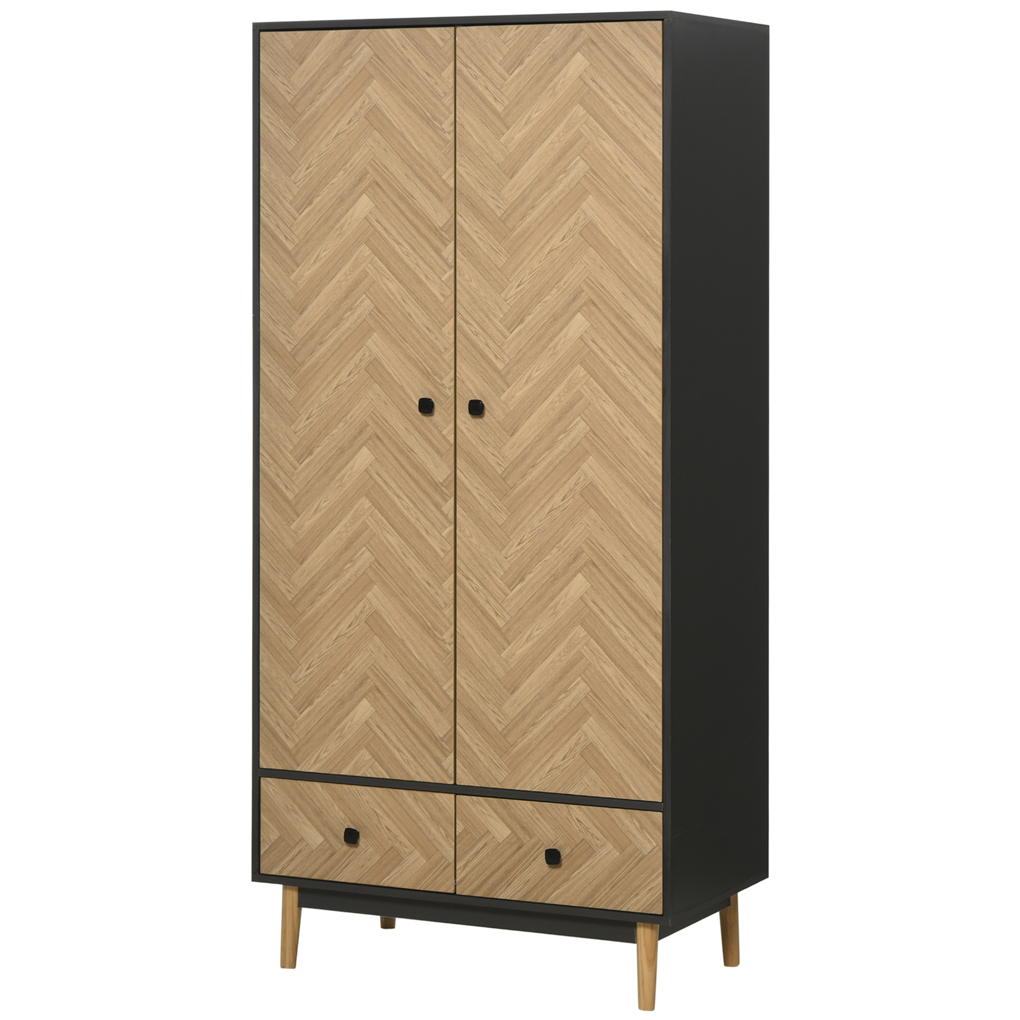 Wardrobe - HERON 2 Door Wardrobe Dark Grey 90cm - Life Essentials