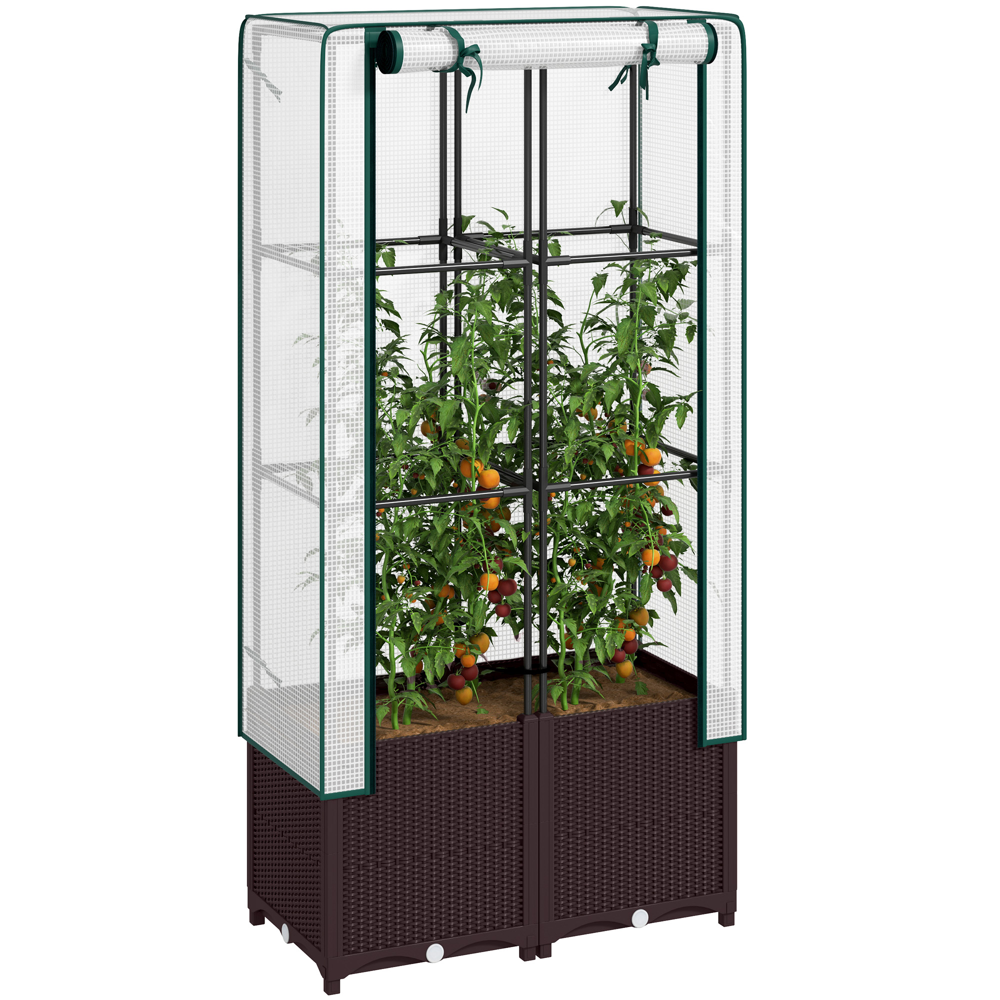 SUNVISTA Raised Garden Bed with Trellis, Plastic Planter Box with Drainage Holes and Drain Plugs for Climbing Plants, 80 x 40 x 140 cm - Life 