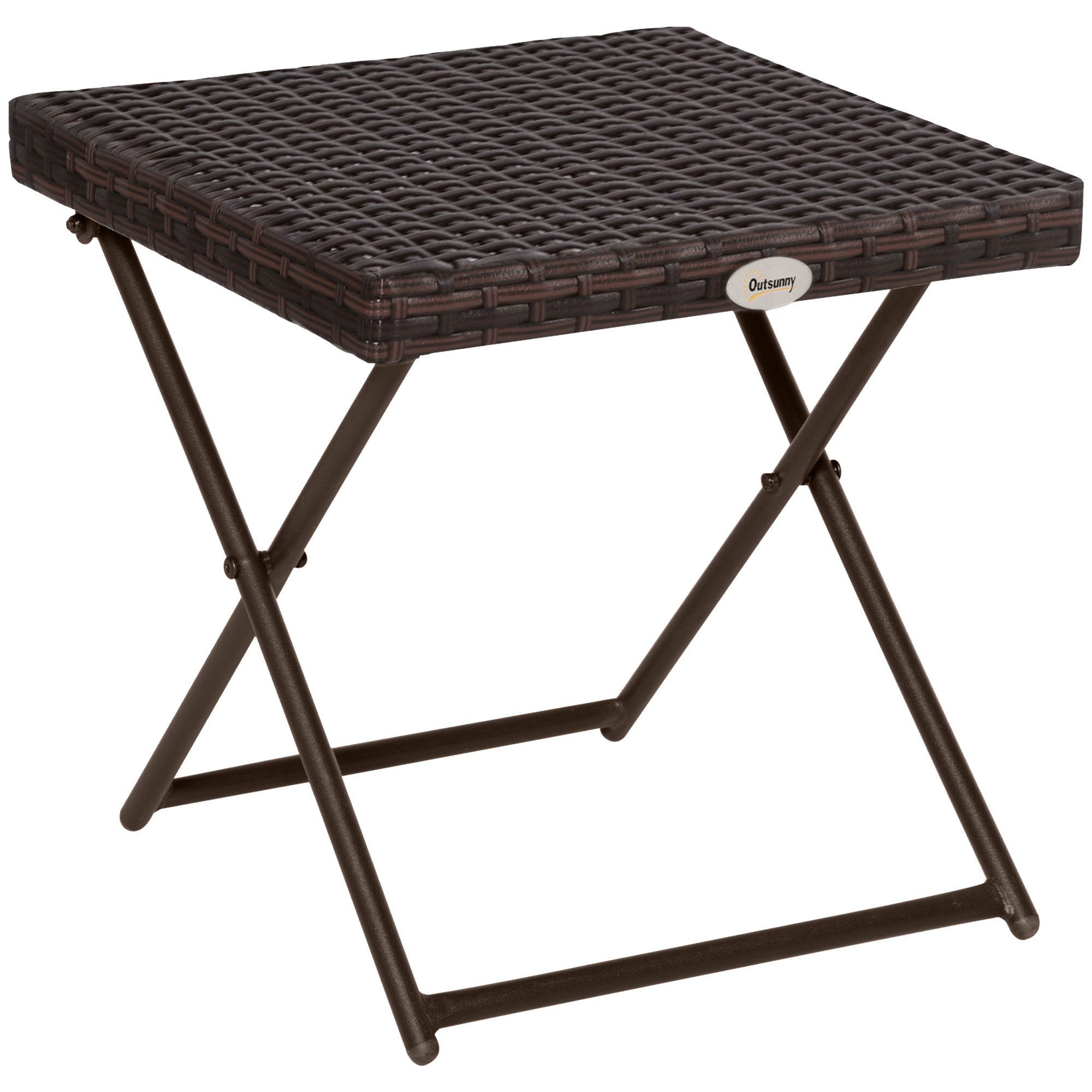 Garden Small Folding Square Rattan Coffee Table Bistro Balcony Outdoor Wicker Weave Side Table 40H x 40L x 40Wcm Brown - Life Essentials