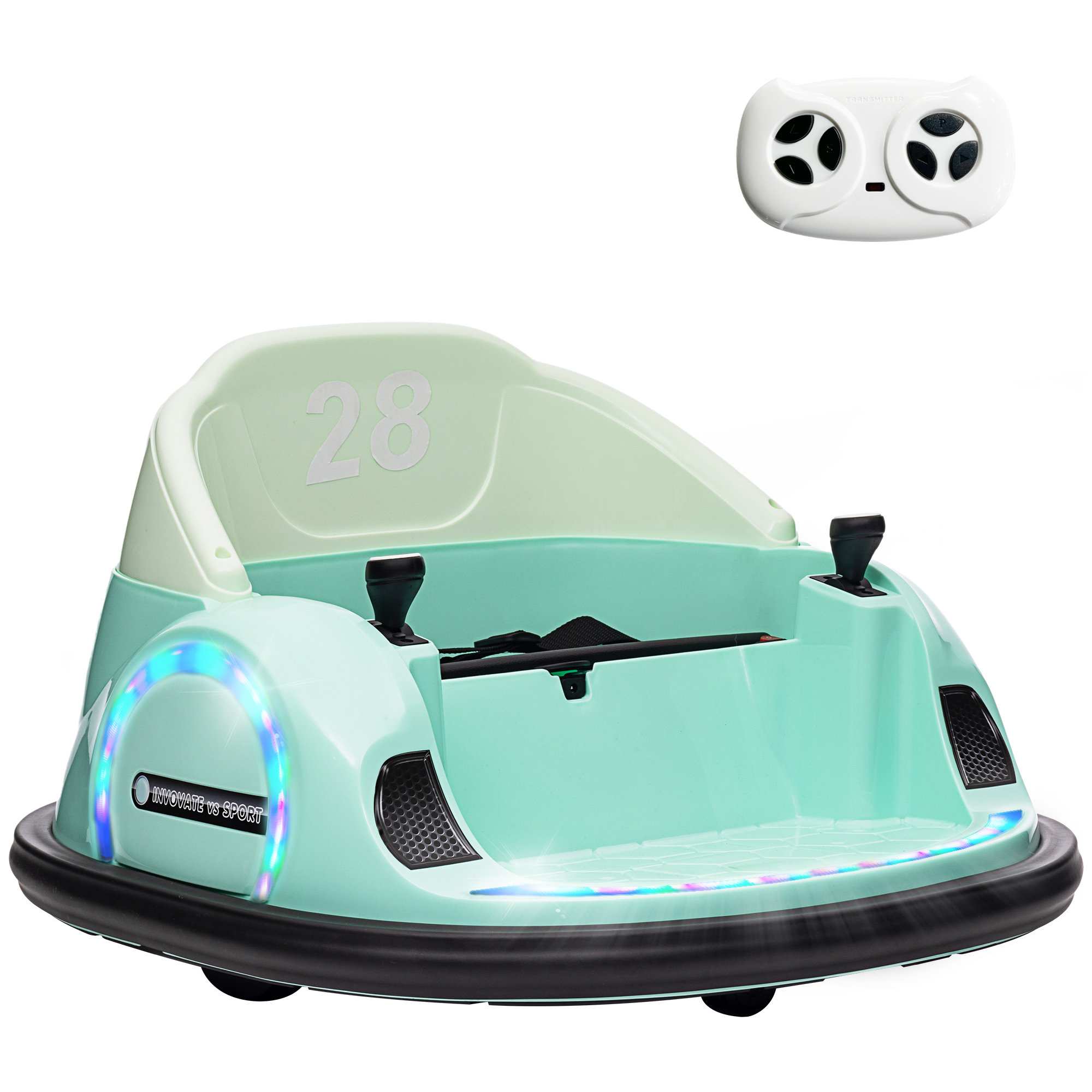 Kids Electric Car - 12V 360deg Rotation Kids Bumper Car Green 64.5cm - Life Essentials