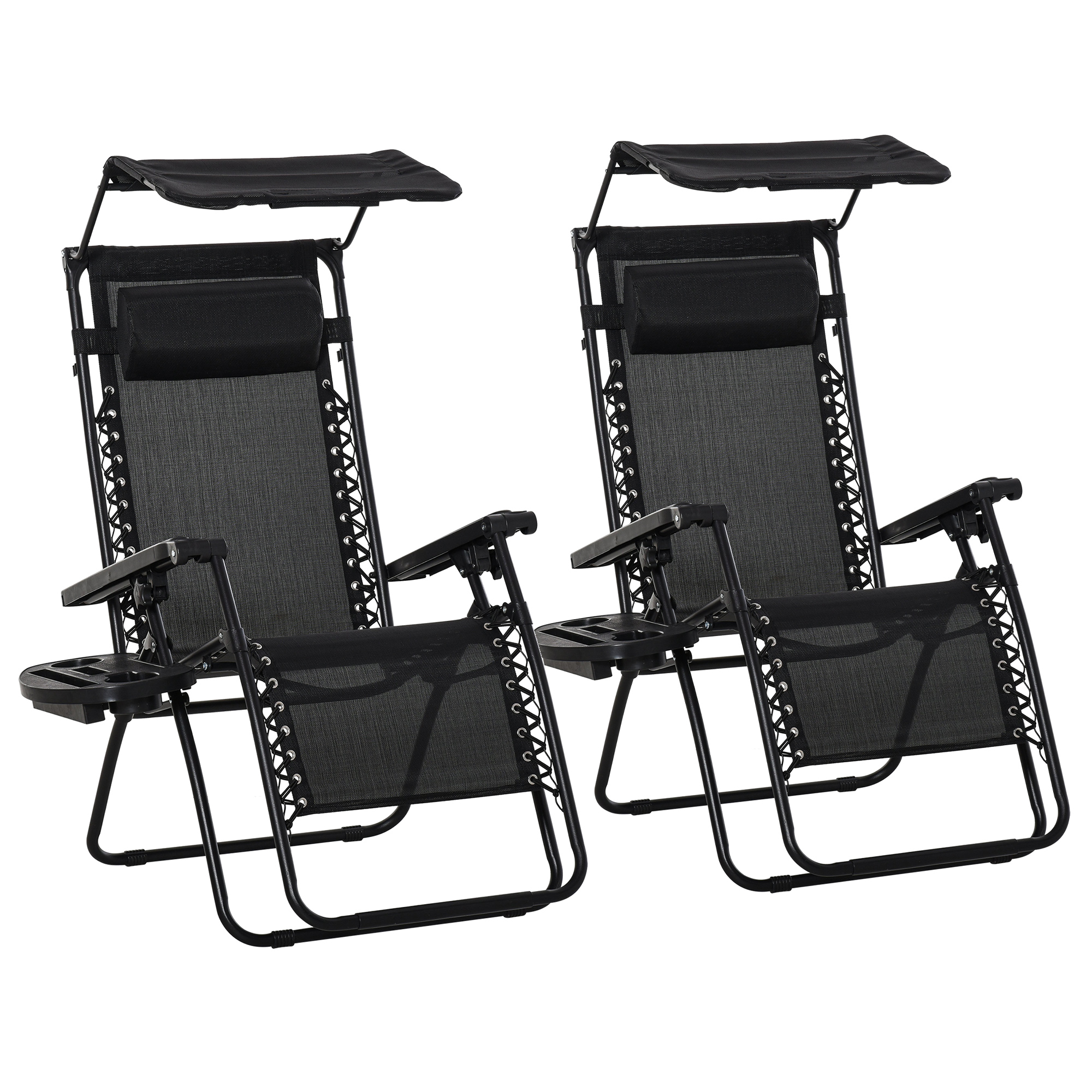 Jones 2-Piece Foldable Reclining Garden Chair with Headrest - Grey - Life Essentials