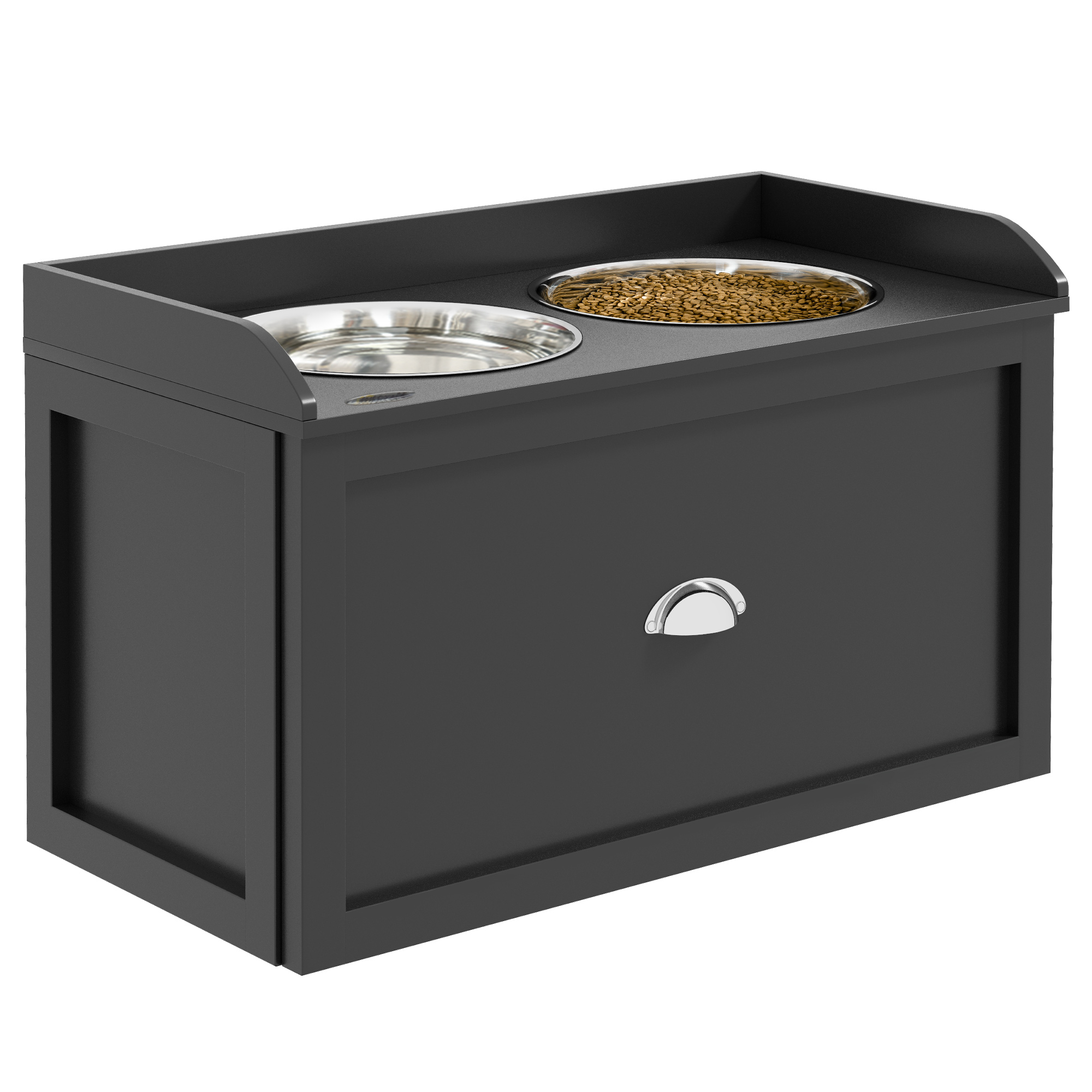 Stainless Steel Raised Dog Bowls, with 21L Storage Drawer for Large Dogs and Cats - Black - Life Essentials