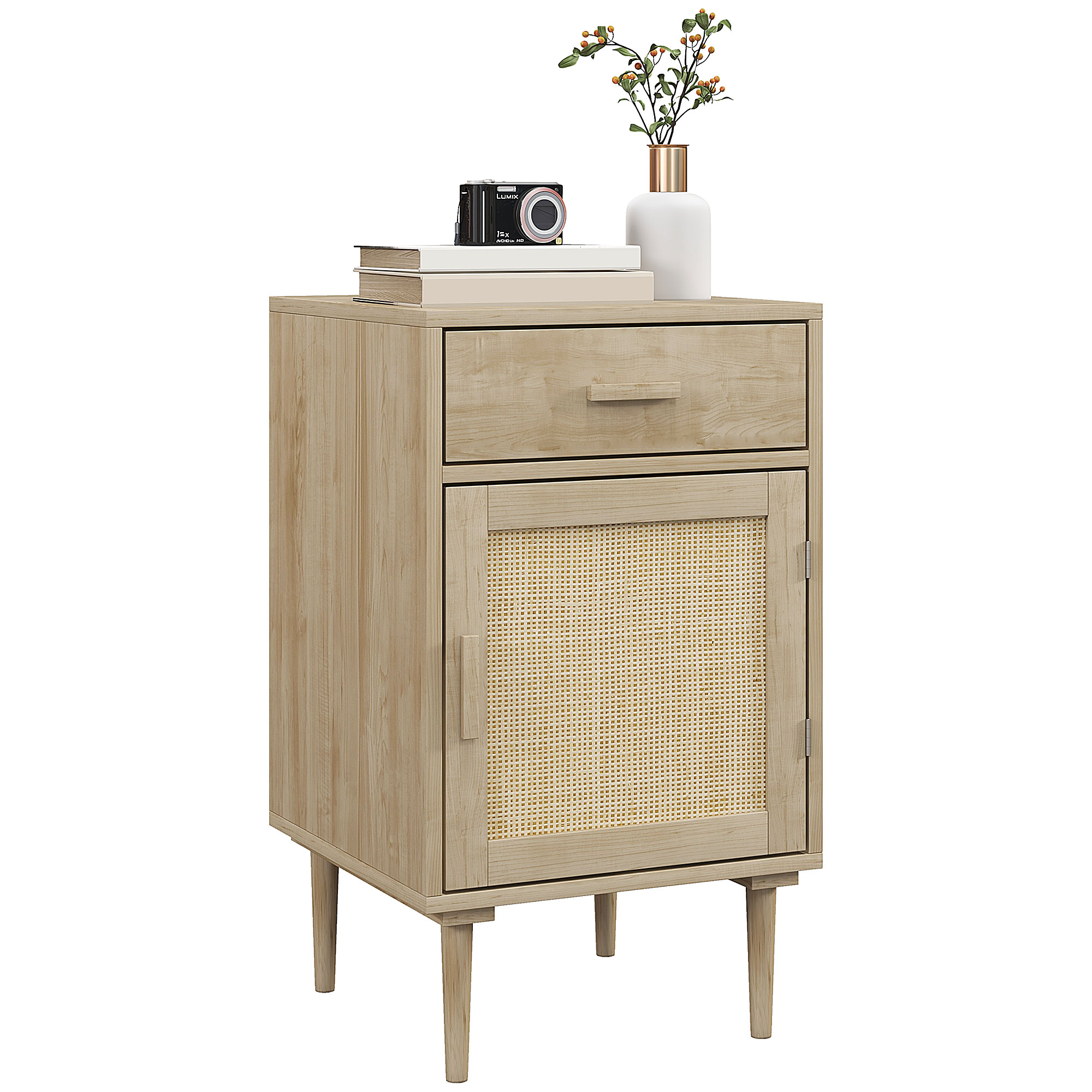 Scott Bedside Table Rattan with Drawer Cabinet - Boho Storage for Bedroom - Life Essentials