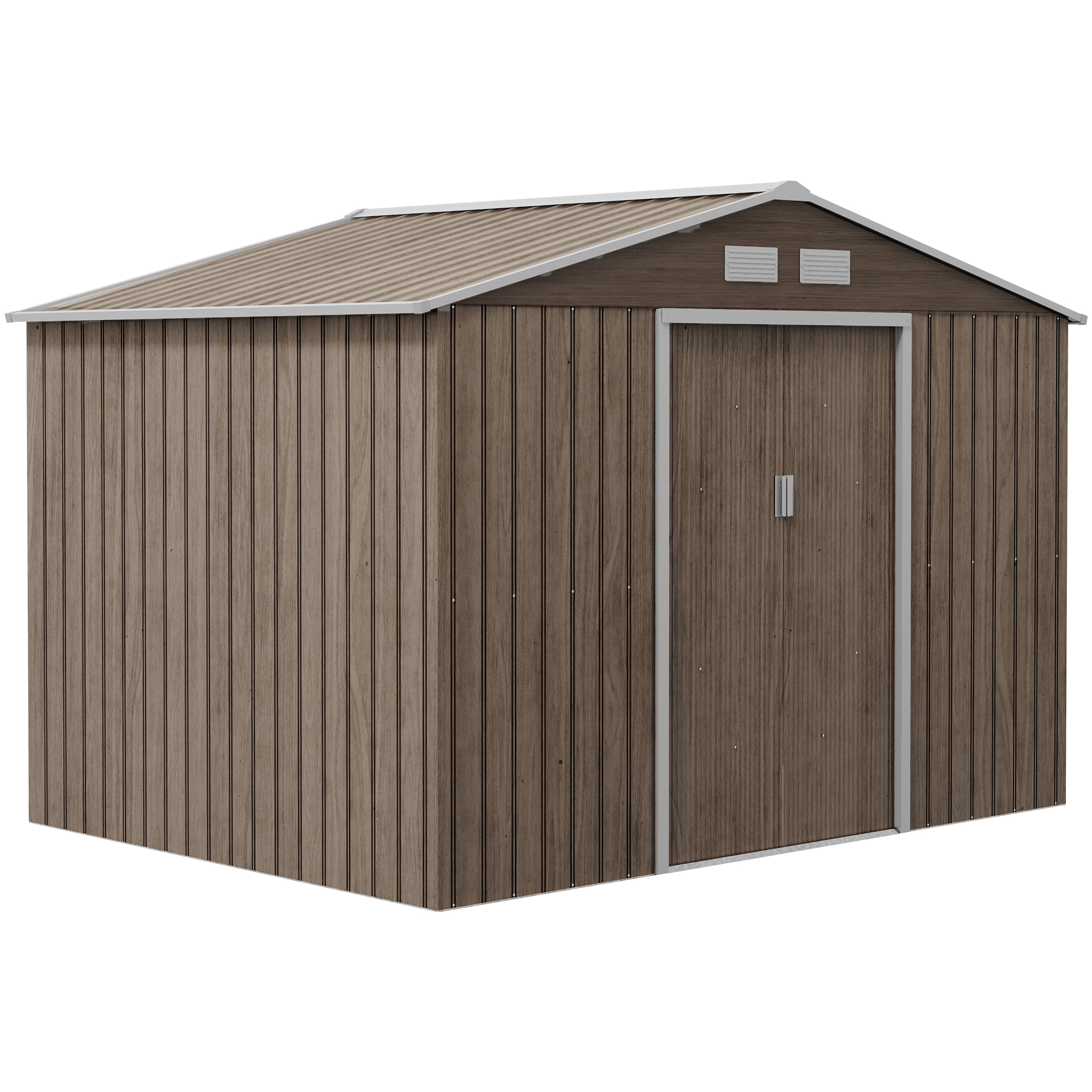 9 x 6ft Garden Metal Storage Shed, Outdoor Storage Tool House with Vents, Foundation and Lockable Double Doors, Brown - Life Essentials