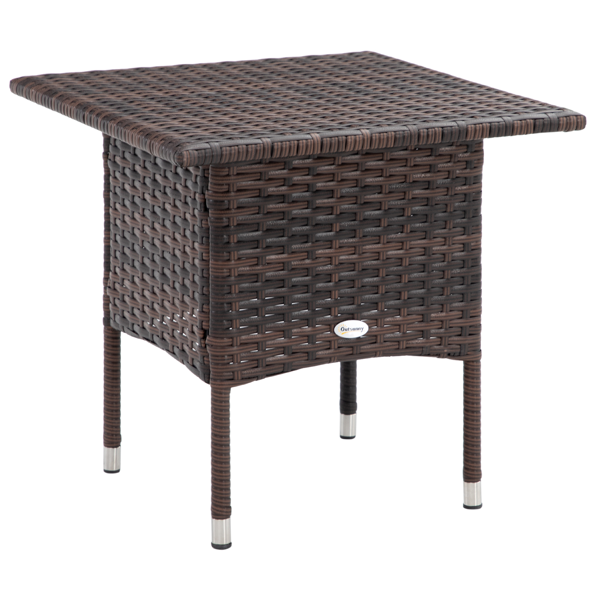 Outdoor Rattan Side Table Coffee Table with Plastic Board, Full Woven Table Top for Patio, Garden, Balcony, Mixed Brown - Life Essentials