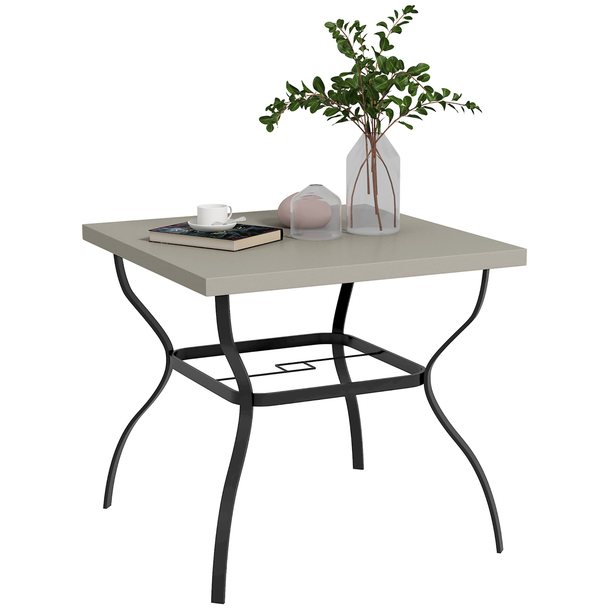 Jones 80cm Square Garden Dining Table with Umbrella Hole - Black - Life Essentials