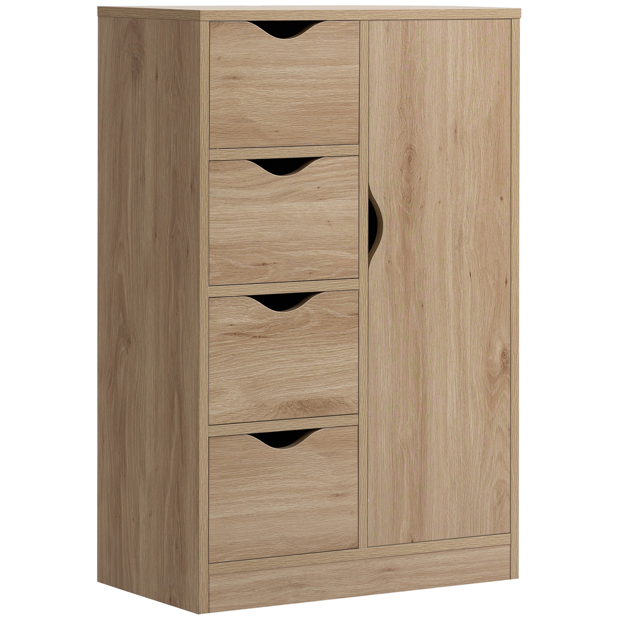 Bathroom Cabinet, Freestanding Storage Cabinet with 4 Drawers, Door Cupboard for Living Room, Kitchen, Bedroom, Natural - Life Essentials
