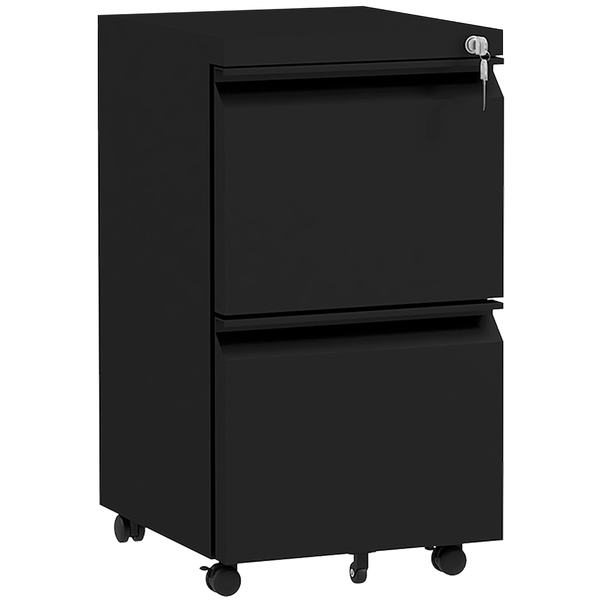 Vinsetto 2-Drawer Mobile Filing Cabinet on Wheels, Steel Lockable File Cabinet with Adjustable Hanging Bar for Letter, A4 and Legal Size, Black - Life