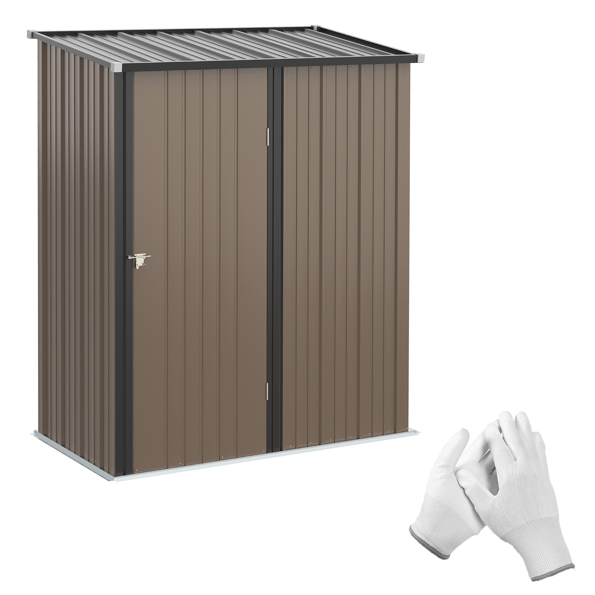 5.3ft x 3.1ft Outdoor Storage Shed, Garden Metal Storage Shed with Single Lockable Door, Tool Storage Shed for Backyard, Patio, Lawn, Brown - Life 