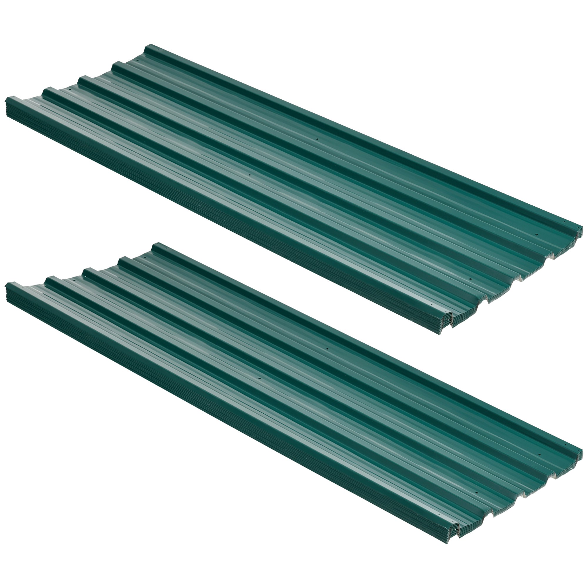 SUNVISTA Corrugated Roofing Sheets, Pack of 24, Galvanised Metal Roofing Sheets for Greenhouse, Garage, Storage Shed, Carport, 129 x 45cm, Green - 