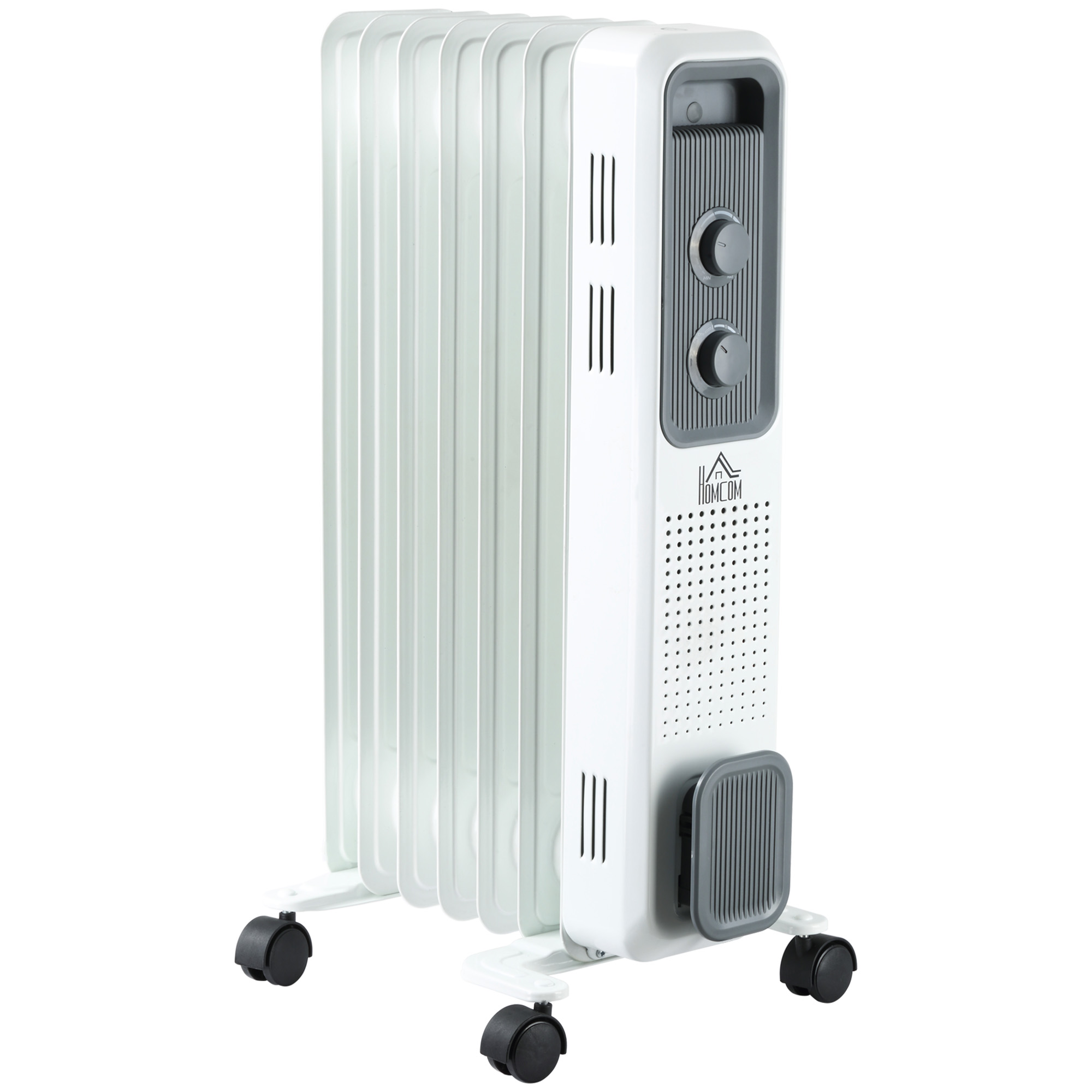 Seven Fin Portable Oil Filled Radiator Heater with Three Heat Settings - White - Life Essentials