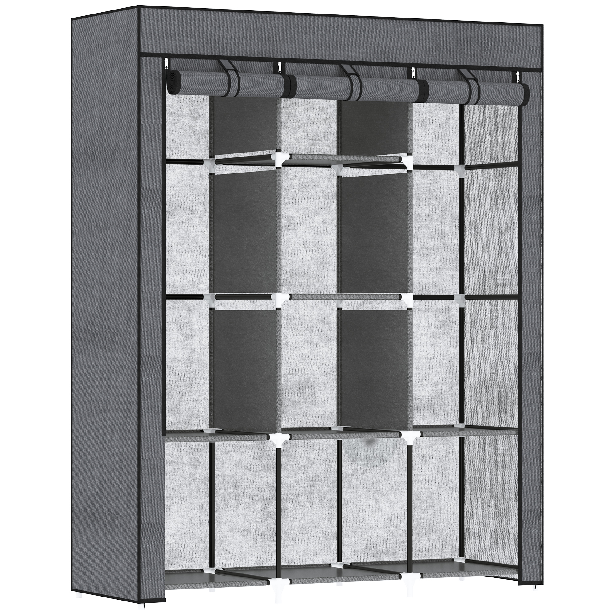 HERON Fabric Wardrobe, with Rails and Shelves - Dark Grey - Life Essentials