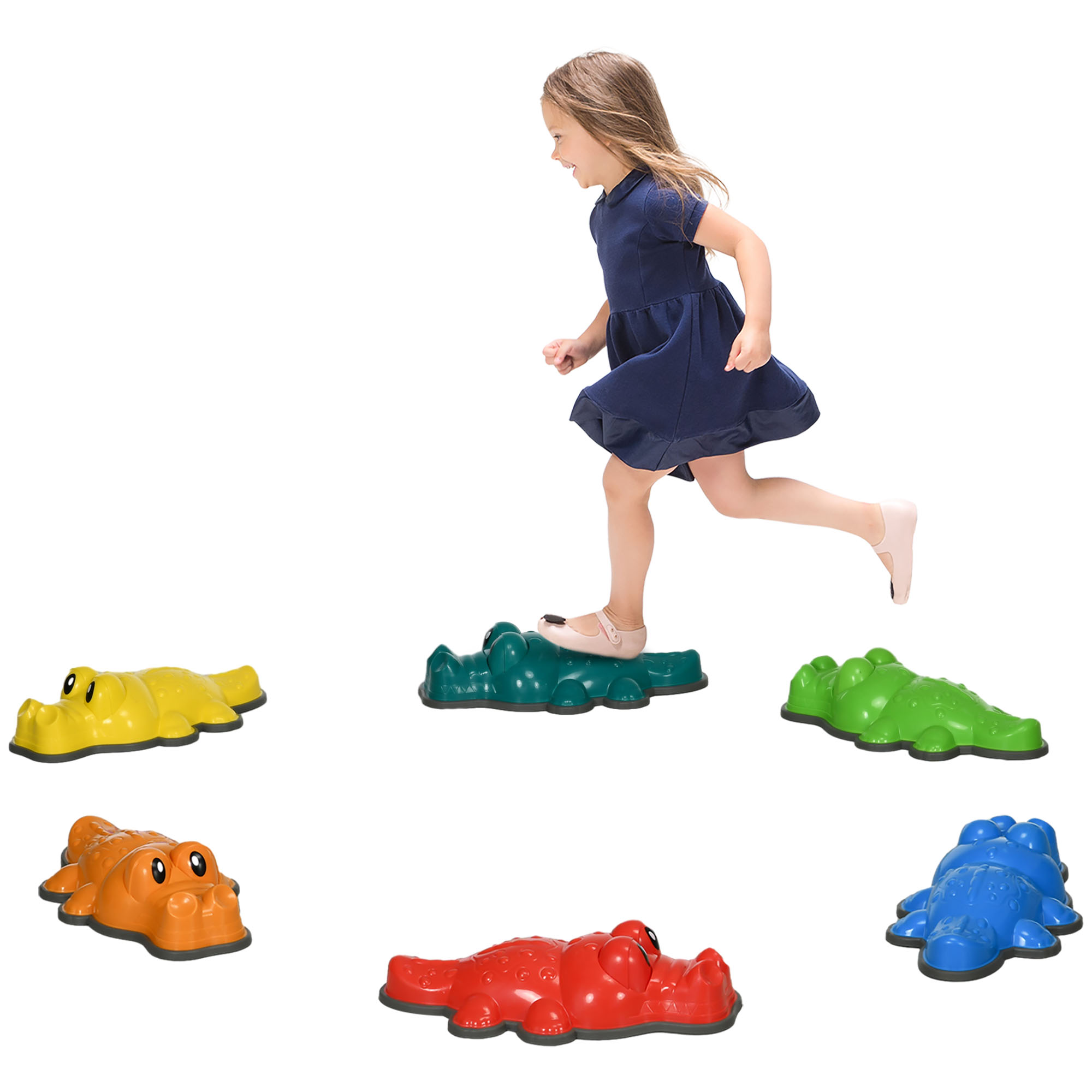 ZONEKIZ 6PCs Kids Stepping Stones, Crocodile-Designed Sensory Toys, with Anti-Slip Edge Balance River Stones - Life Essentials