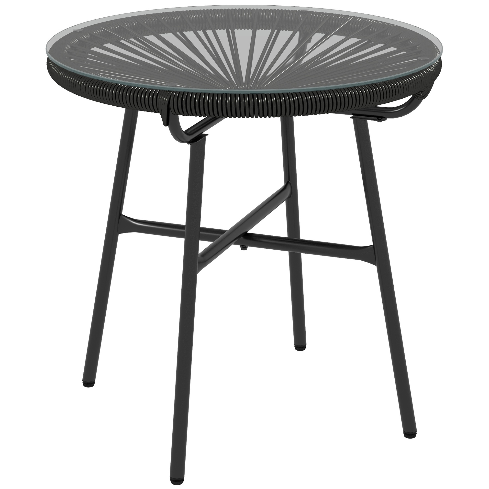 SUNVISTA Rattan Side Table, Round Outdoor Coffee Table, with Round PE Rattan and Tempered Glass Table Top for Patio, Garden, Balcony, Black - Life 