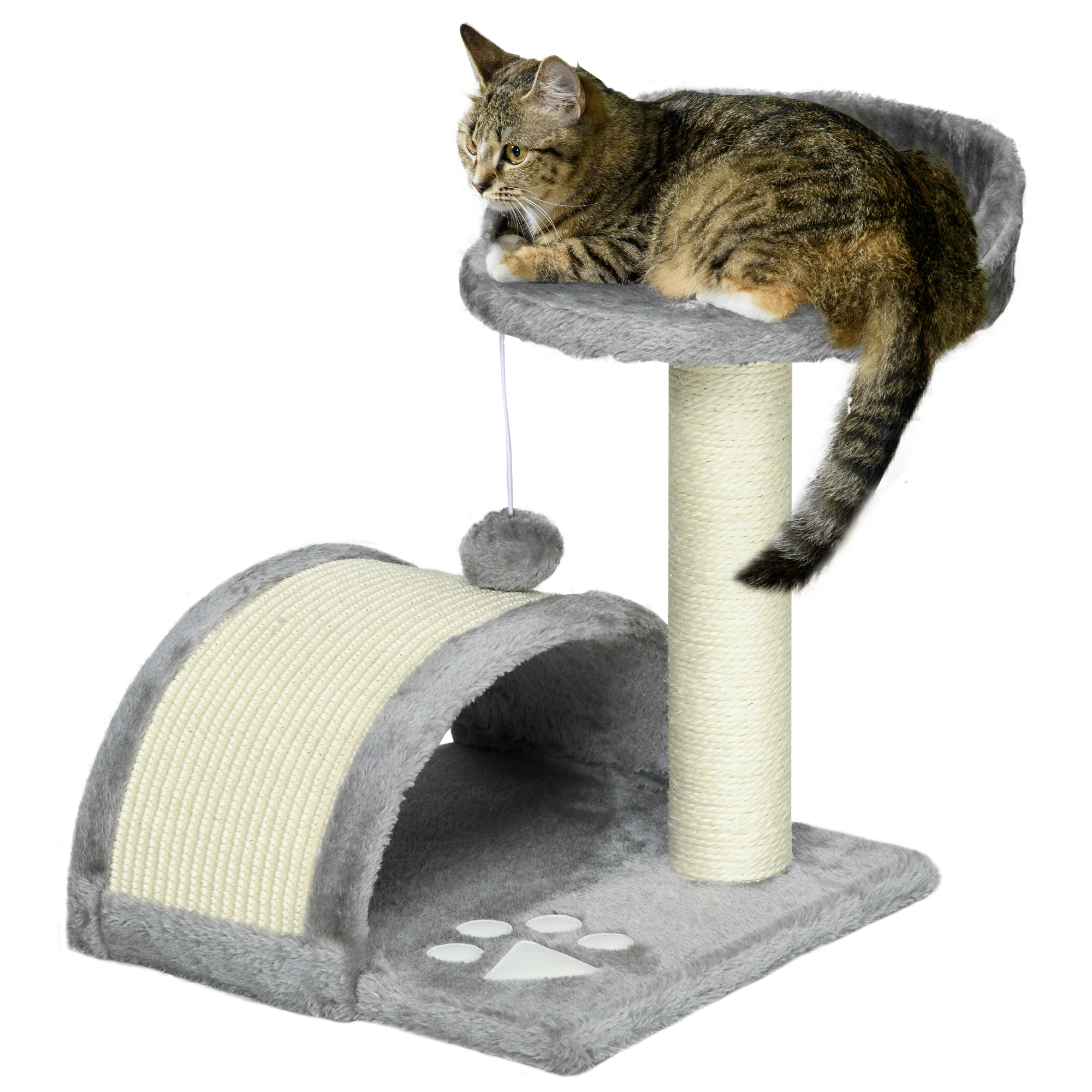 Cat Scratching Post, Cat Tree Scratching Kitten Activity Centre Climber Hanging Ball, Scratch Post for Indoor Cats, Grey - Life Essentials