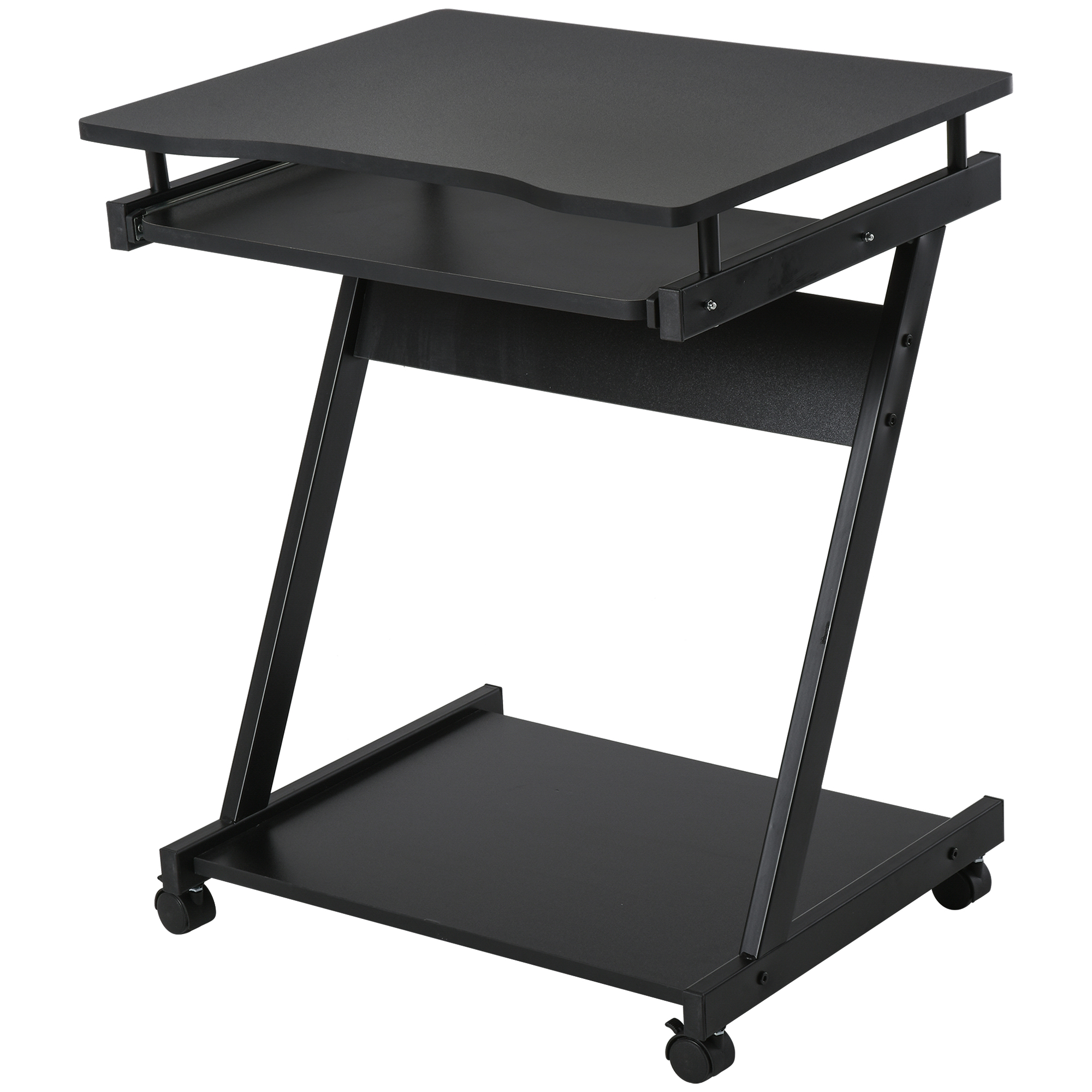 Movable Compact Small Computer Desk with 4 Moving Wheels Sliding Keyboard Tray Home Office Gaming Study Workstation Black - Life Essentials