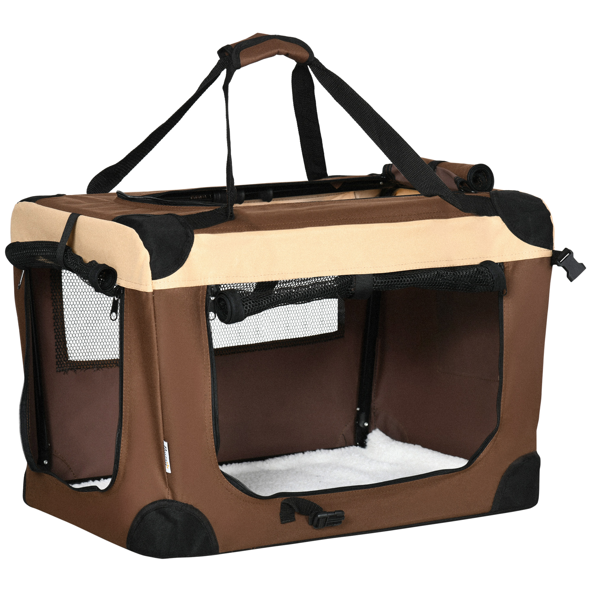 60cm Foldable Pet Carrier, Dog Cage, Portable Cat Carrier, Cat Bag, Pet Travel Bag with Cushion for Miniature Dogs, Brown - Life Essentials