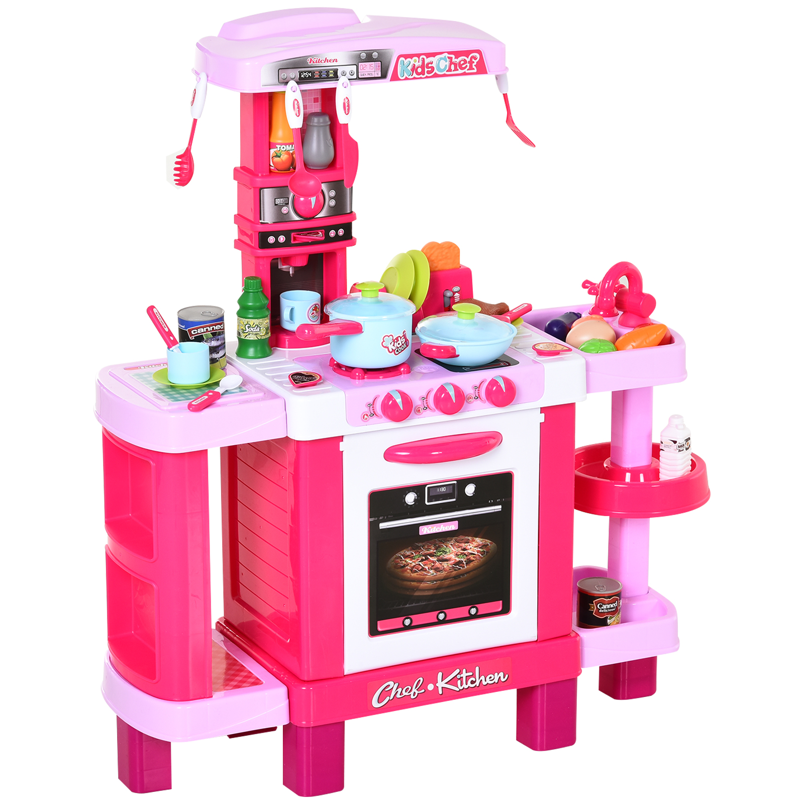38-Piece Children's Kitchen Play Set w/ Realistic Sounds Lights Food Utensils Pots Pans Appliances - Life Essentials