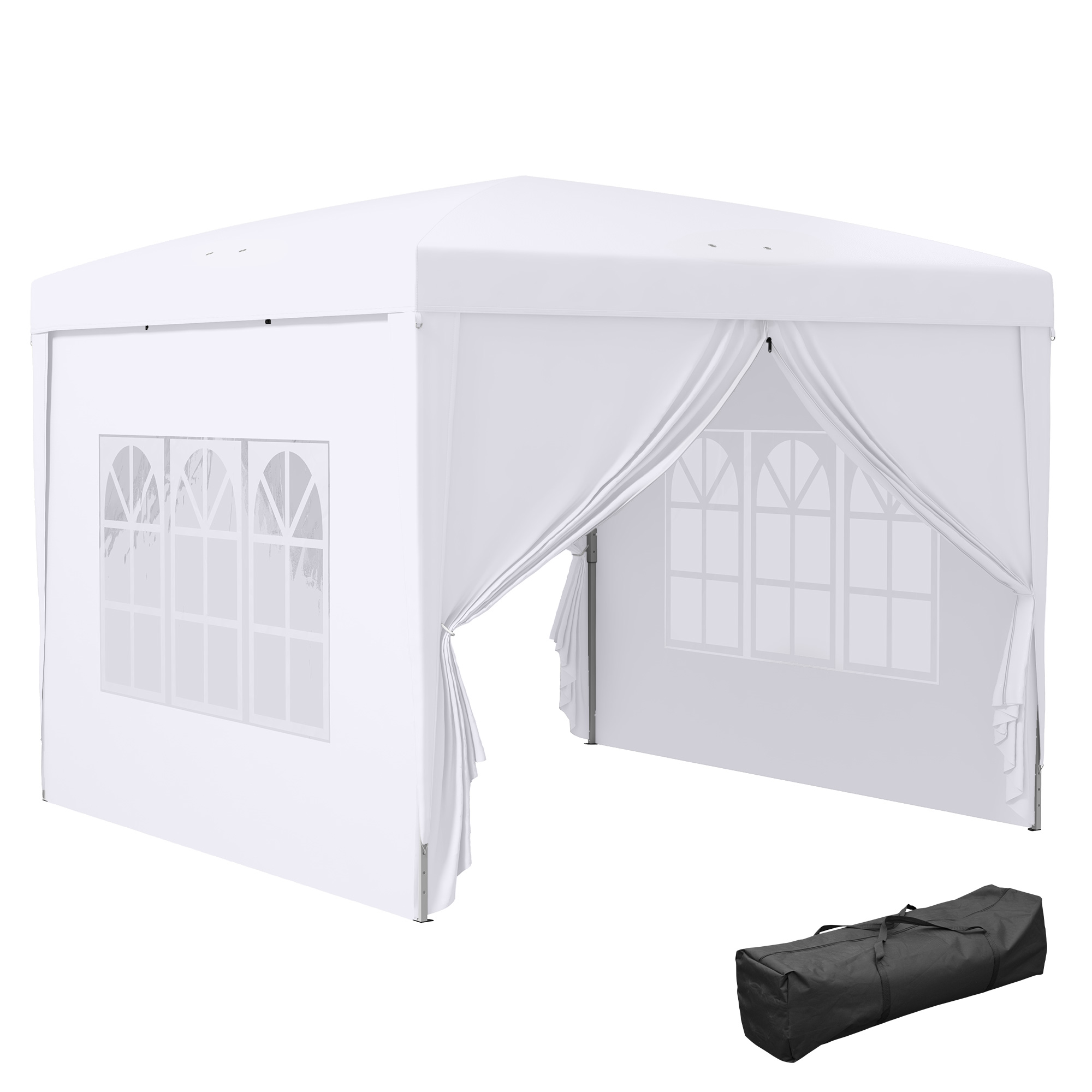 3 x 3m Pop Up Gazebo, Wedding Party Canopy Tent Marquee with Carry Bag and Windows, White - Life Essentials