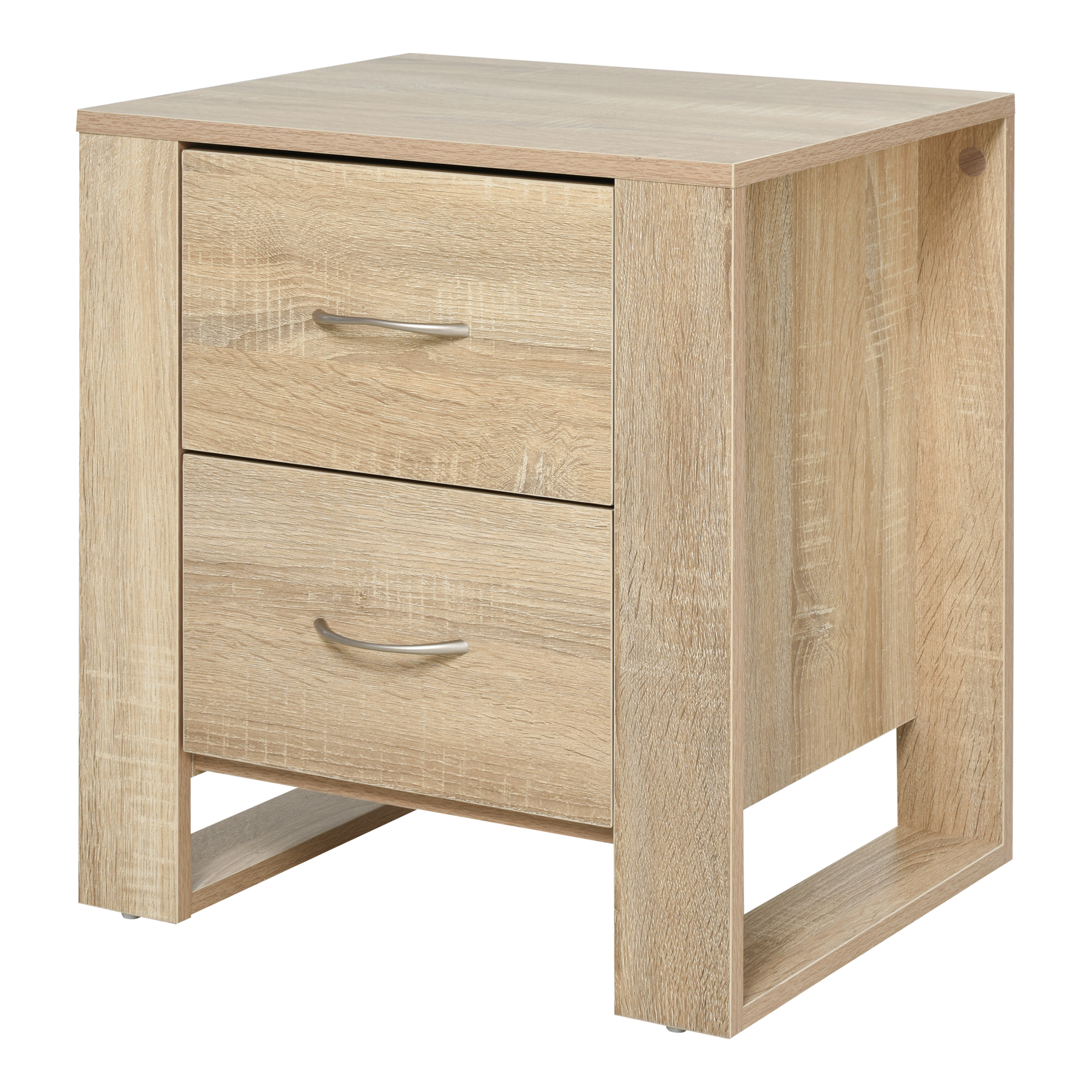 Bedside Table - LEDUC 2 Drawer Nightstand Brown 48cm - Life Essentials