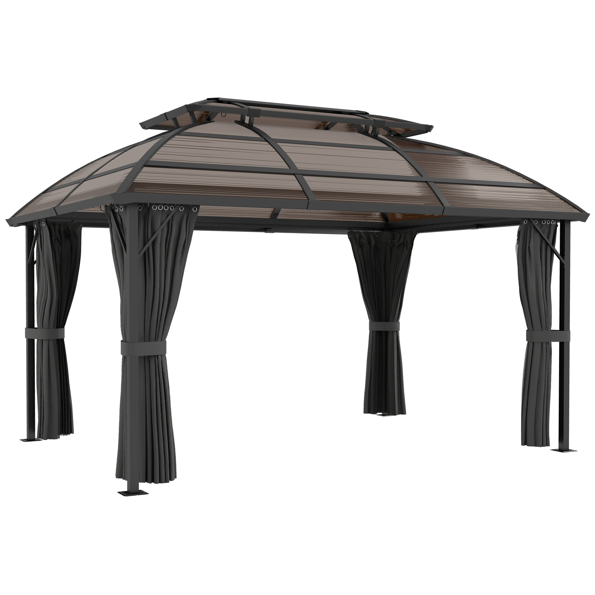 Jones 4 x 3m Polycarbonate Gazebo with Curtains - Brown - Life Essentials